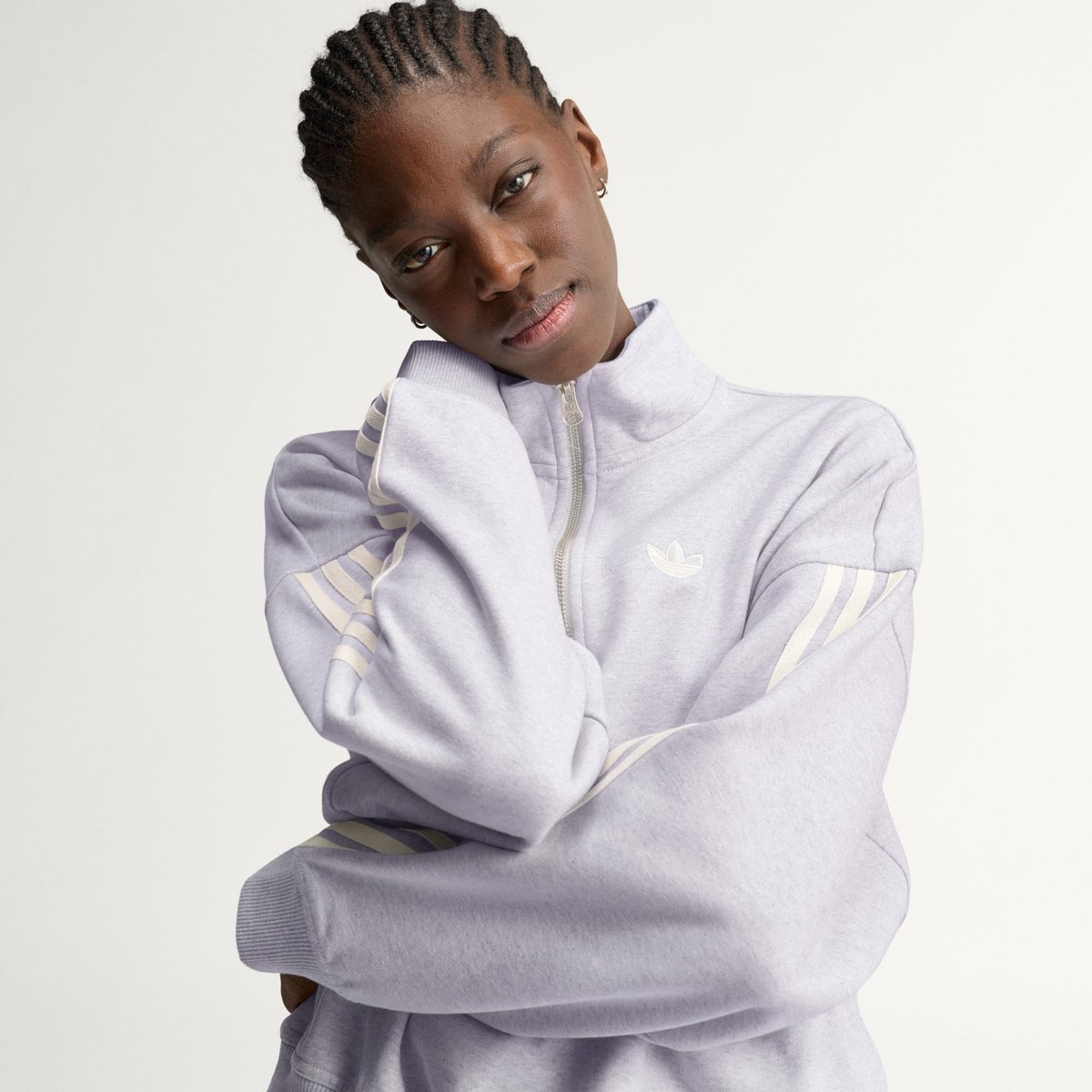 Sweat-Shirt Demi-Zip 3 Bandes Adisignature Firebird light grey heather / off white, adidas Originals