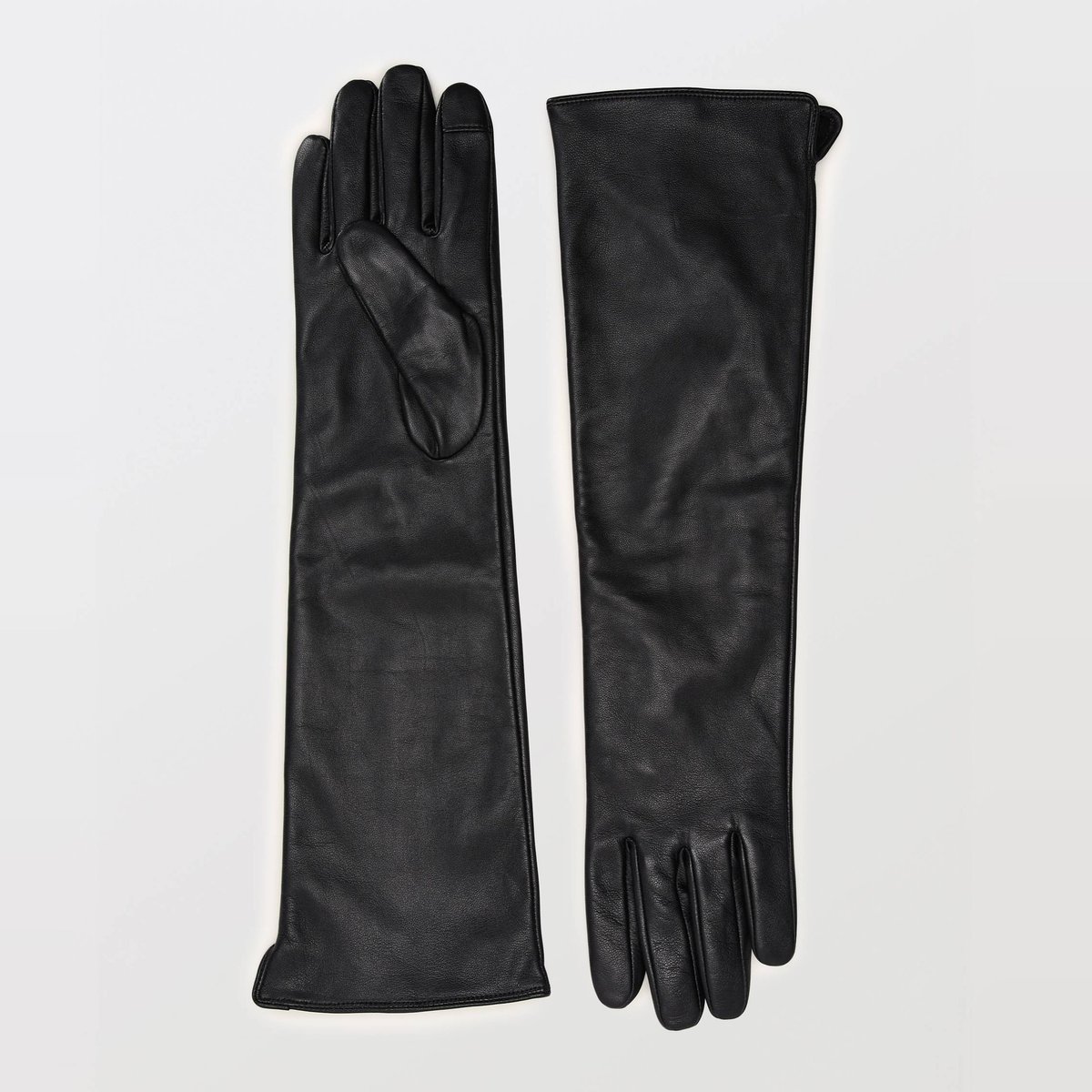 Gants longs tactiles en cuir noir, MONOPRIX