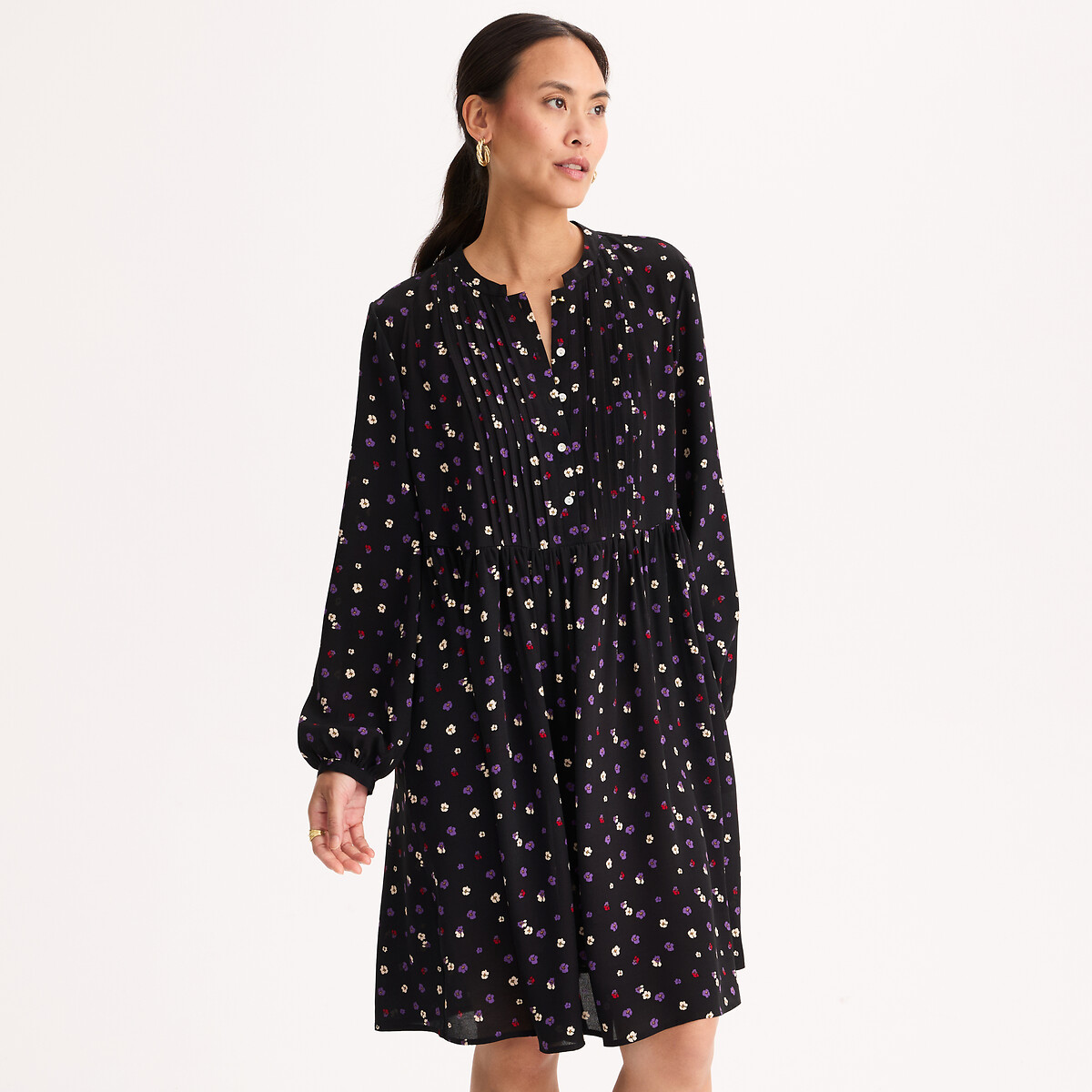 Robe au genou, manches longues, imprimé floral  imprimé fleur, ANNE WEYBURN