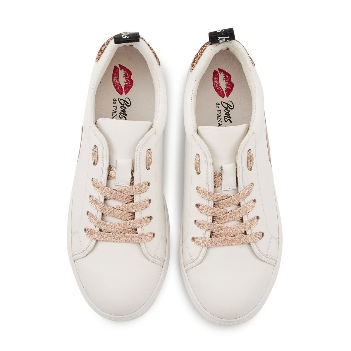 Baskets En Cuir Betty Metalic Lace blanc, BONS BAISERS