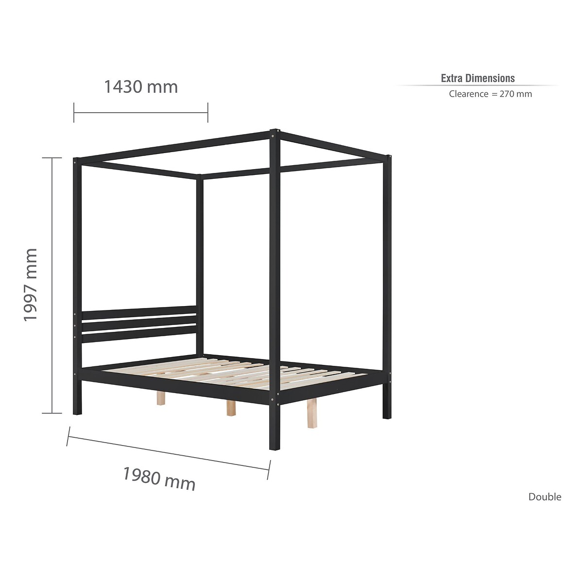 Mika Four Poster Bed with Slatted Headboard black, SO'HOME