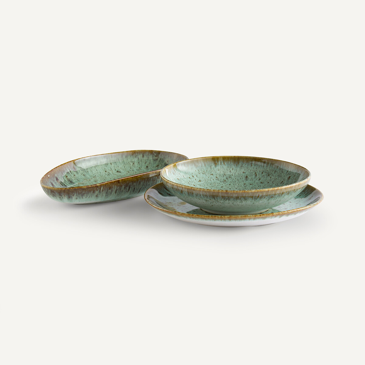 Plat allongé en grès émaillé, Fara kaki/bleu, AM.PM