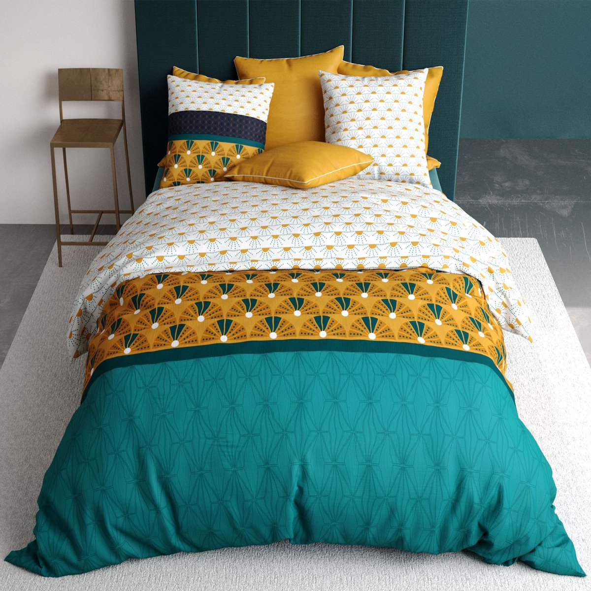 Parure de lit - Housse de couette coton 57 fils vert, EDEN