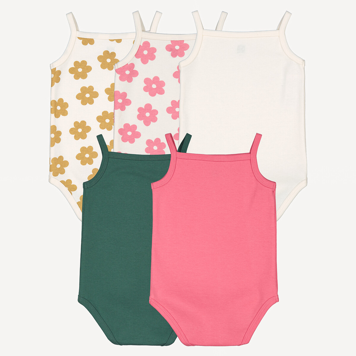 Set van 5 rompertjes met smalle schouderbandjes, bloemen thema gemengd, LA REDOUTE COLLECTIONS