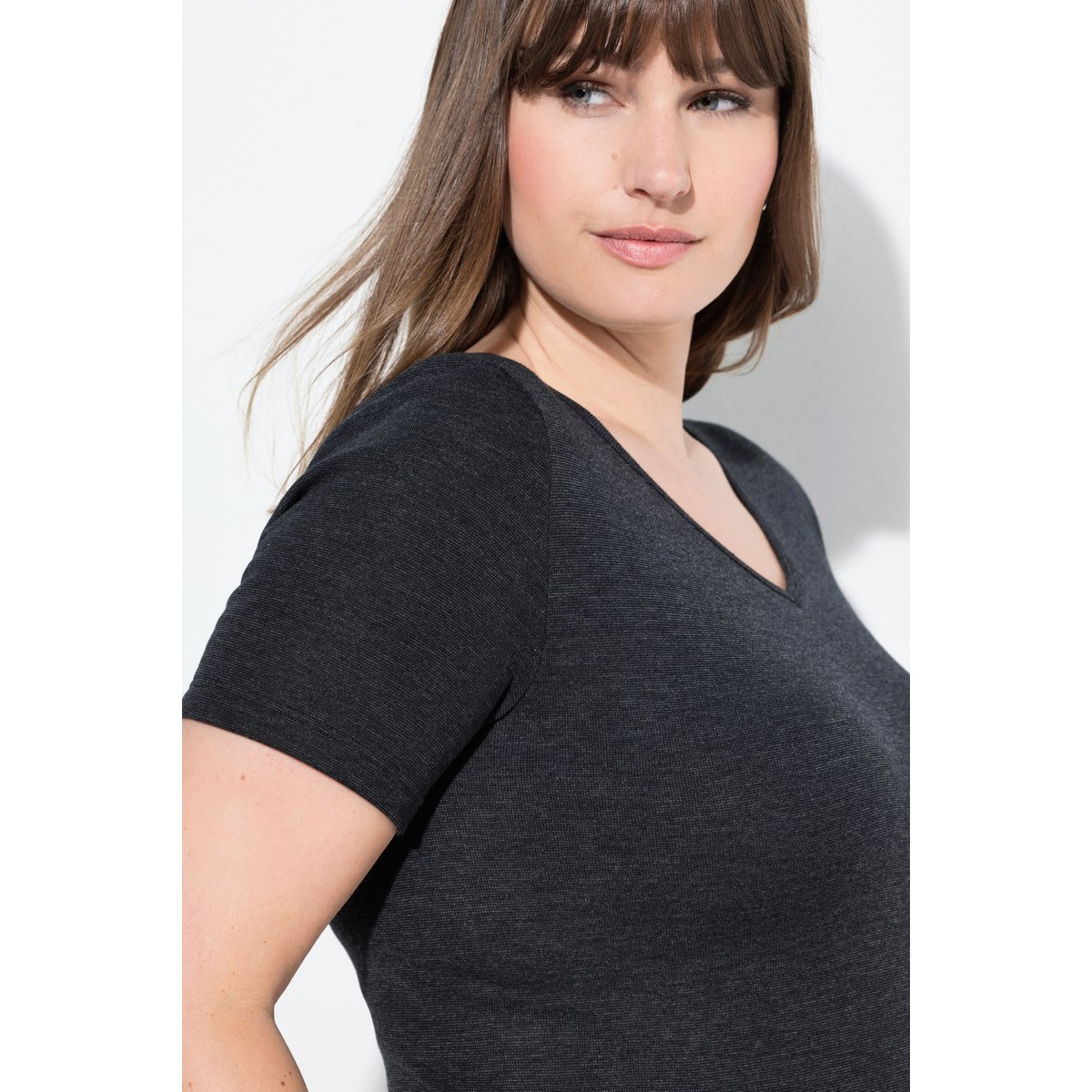 T-shirt slim thermique à col rond et manches noir, ULLA POPKEN