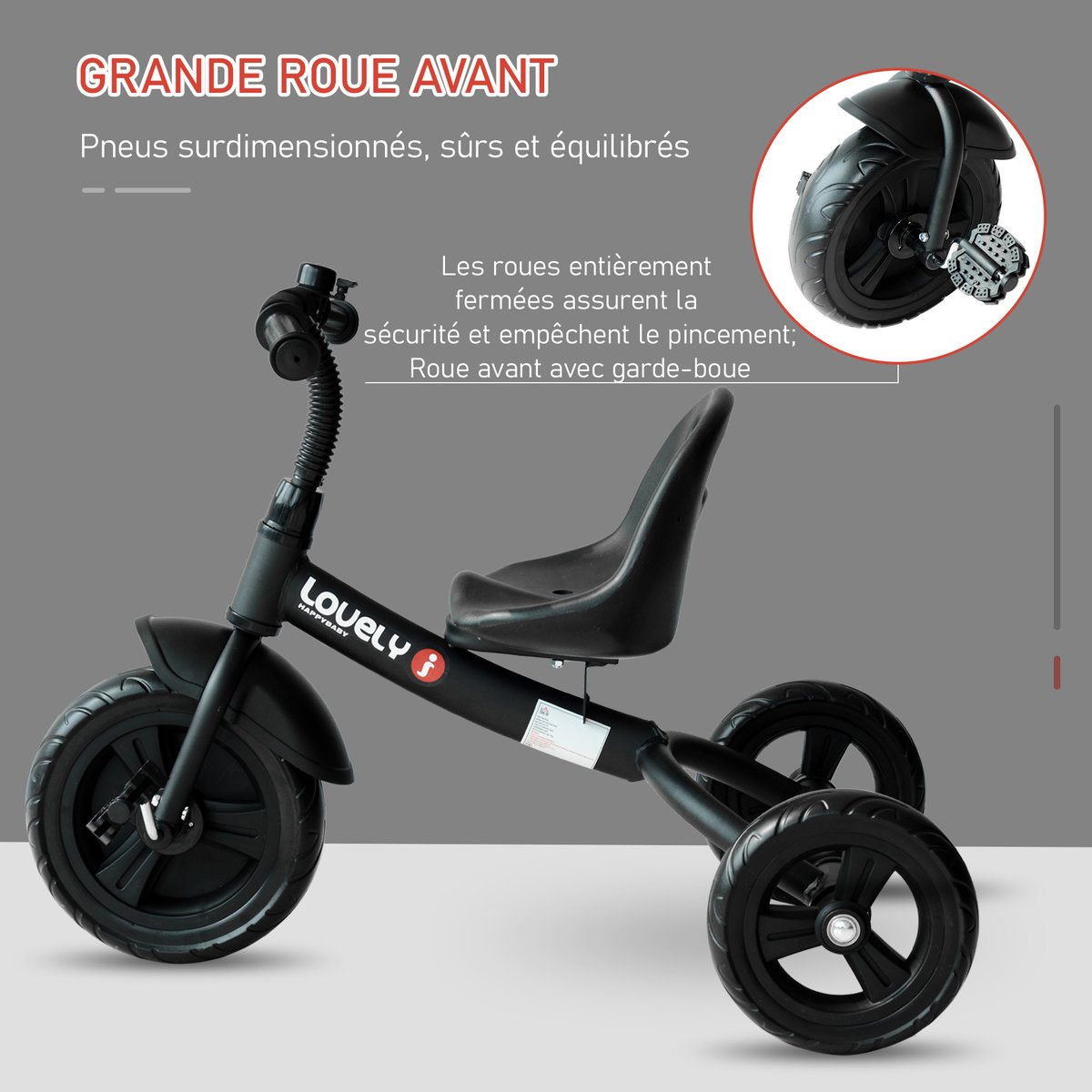 Tricycle pour enfants Métal Noir noir, HOMCOM