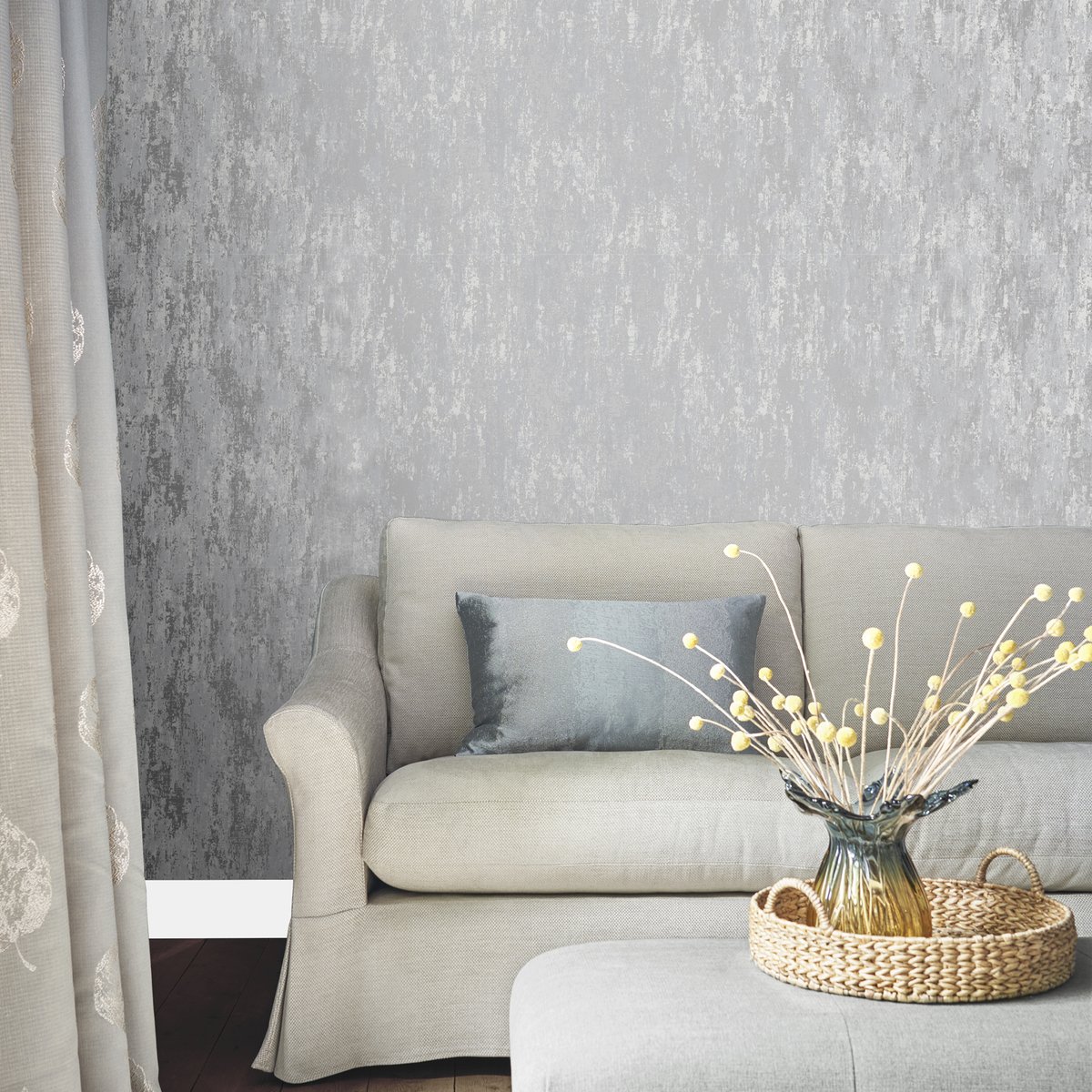 Papier peint effet mur patiné glacé Whinfell argent, LAURA ASHLEY