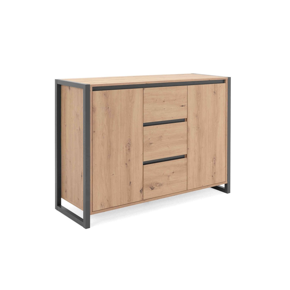 Commode 2 portes 3 tiroirs bois naturel, TERRE DE NUIT