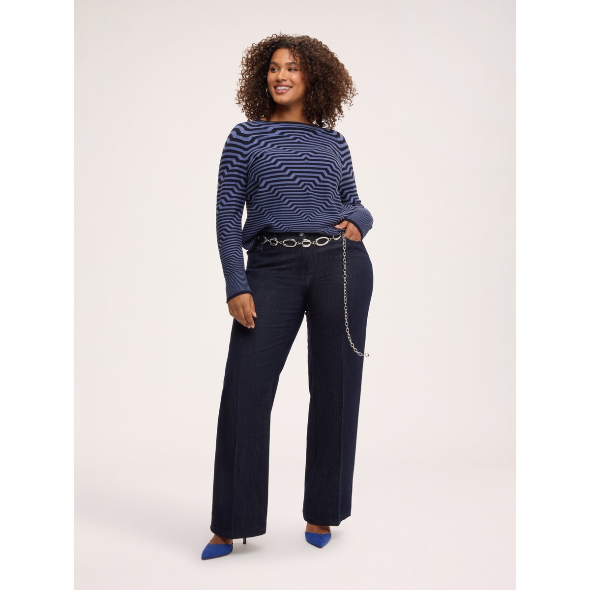Pull à rayures avec encolure bateau bleu, FIORELLA RUBINO