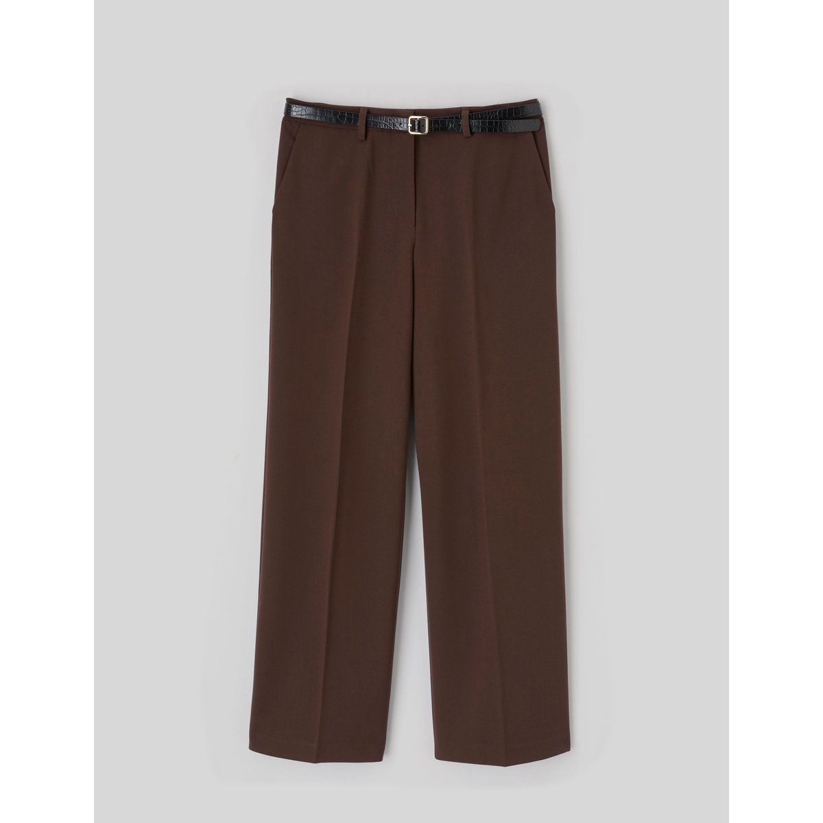 Pantalon droit à ceinture marron foncée, BZB