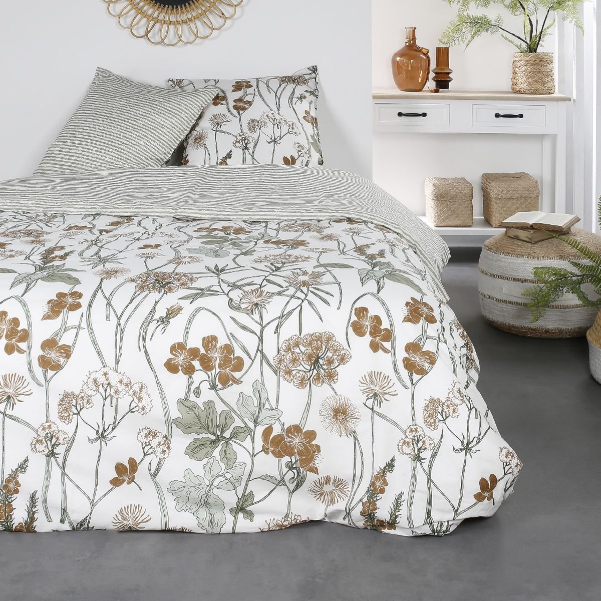 Parure de lit avec zip et imprimé Floral SUNSHINE PHILIPPA blanc, TODAY