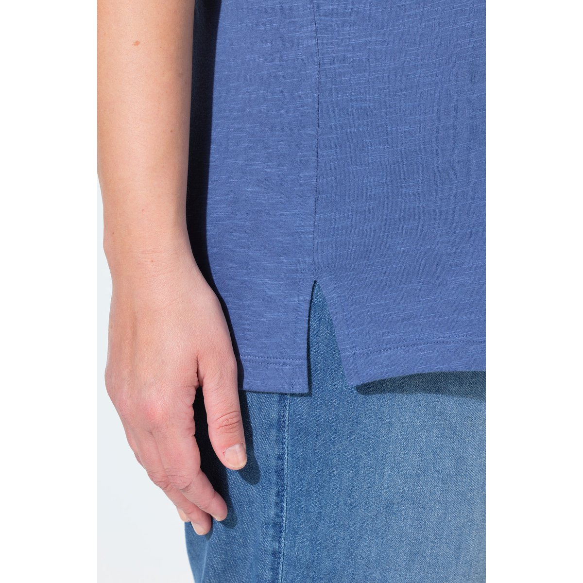 T-shirt en coton bio, avec message bleu voile clair, ULLA POPKEN