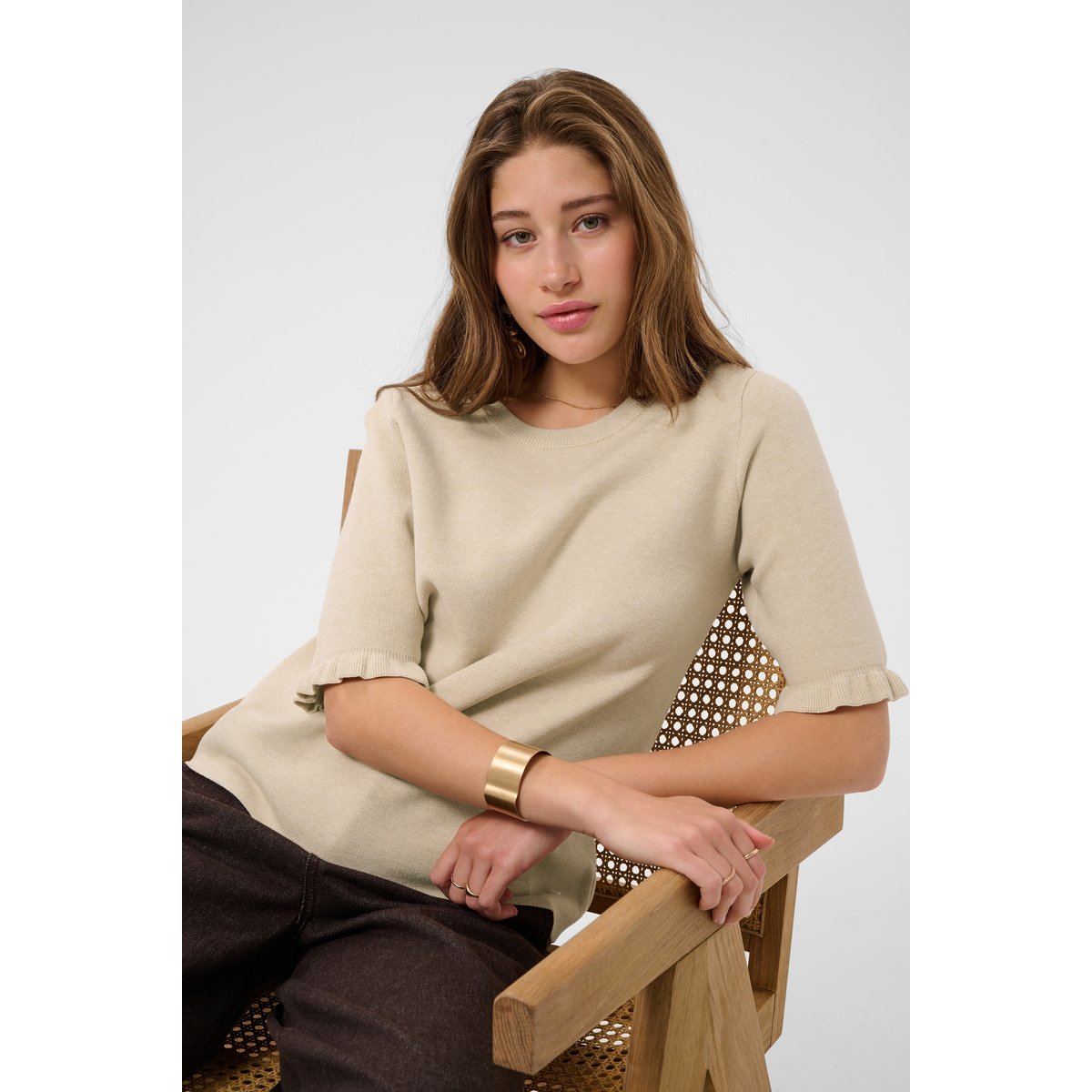 Pullover tricoté beige oatmeal melange, CREAM