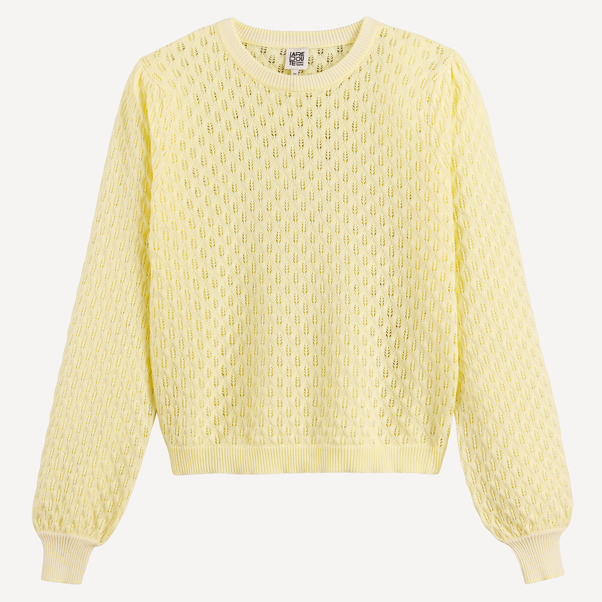 Pull en maille ajouré, col rond rayé jaune, LA REDOUTE COLLECTIONS
