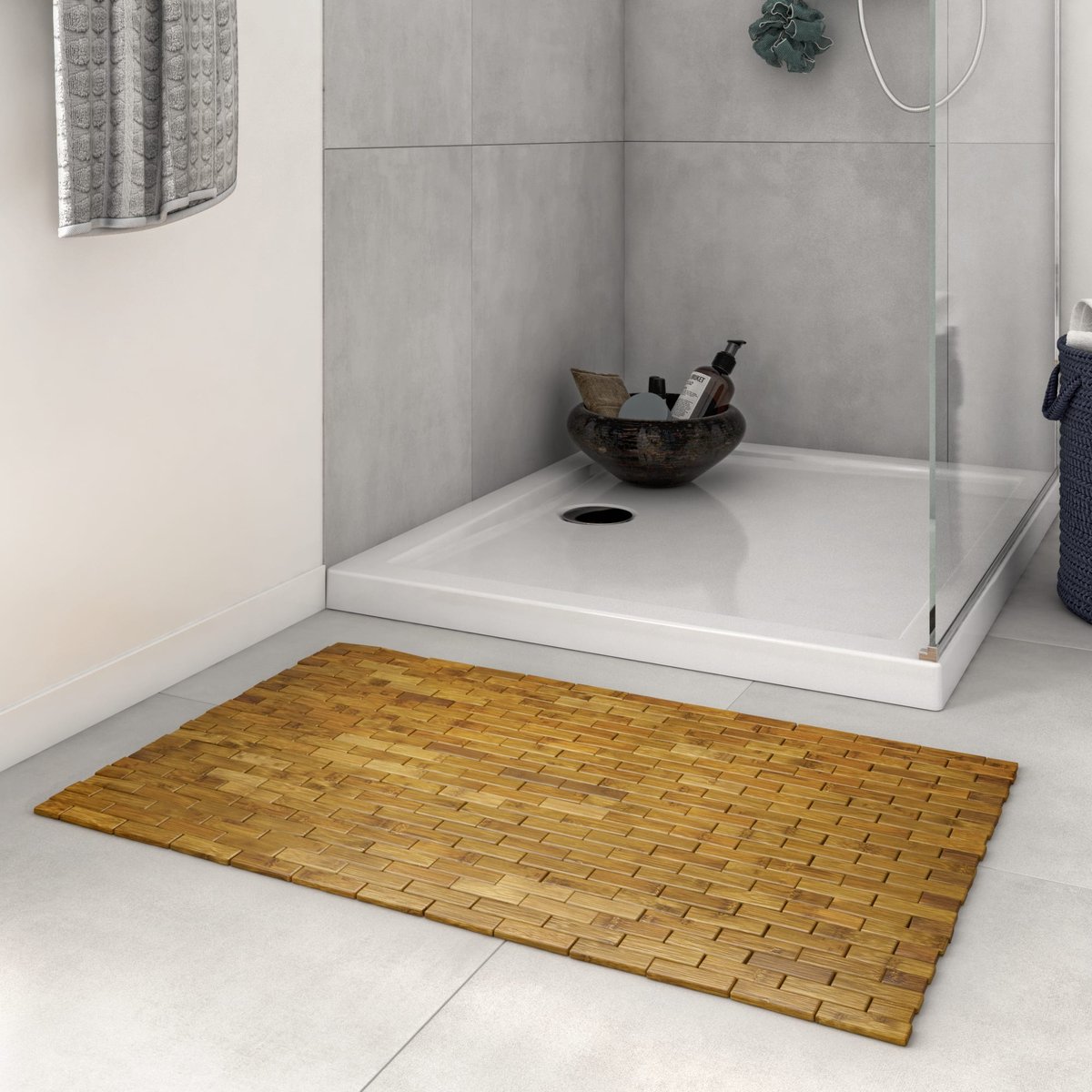 Tapis de bain en bambou, DOMINO marron, SENSEA