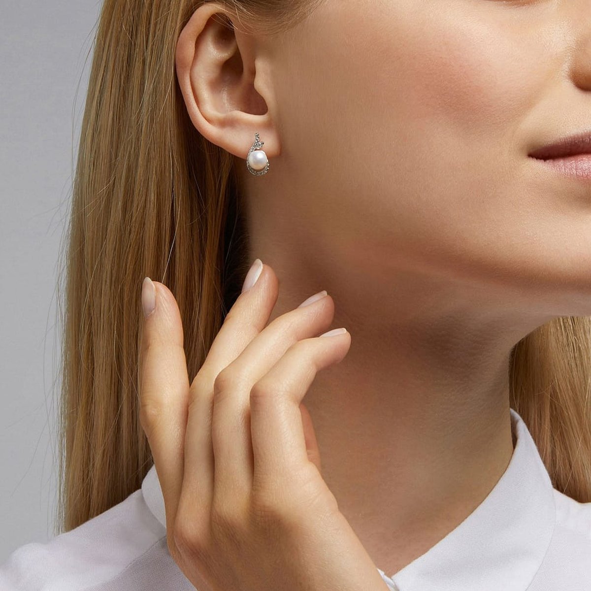 Boucles d'oreilles en Oxyde De Zirconium/argent/perle et Perle argent et blanc, PERLE DE NUIT