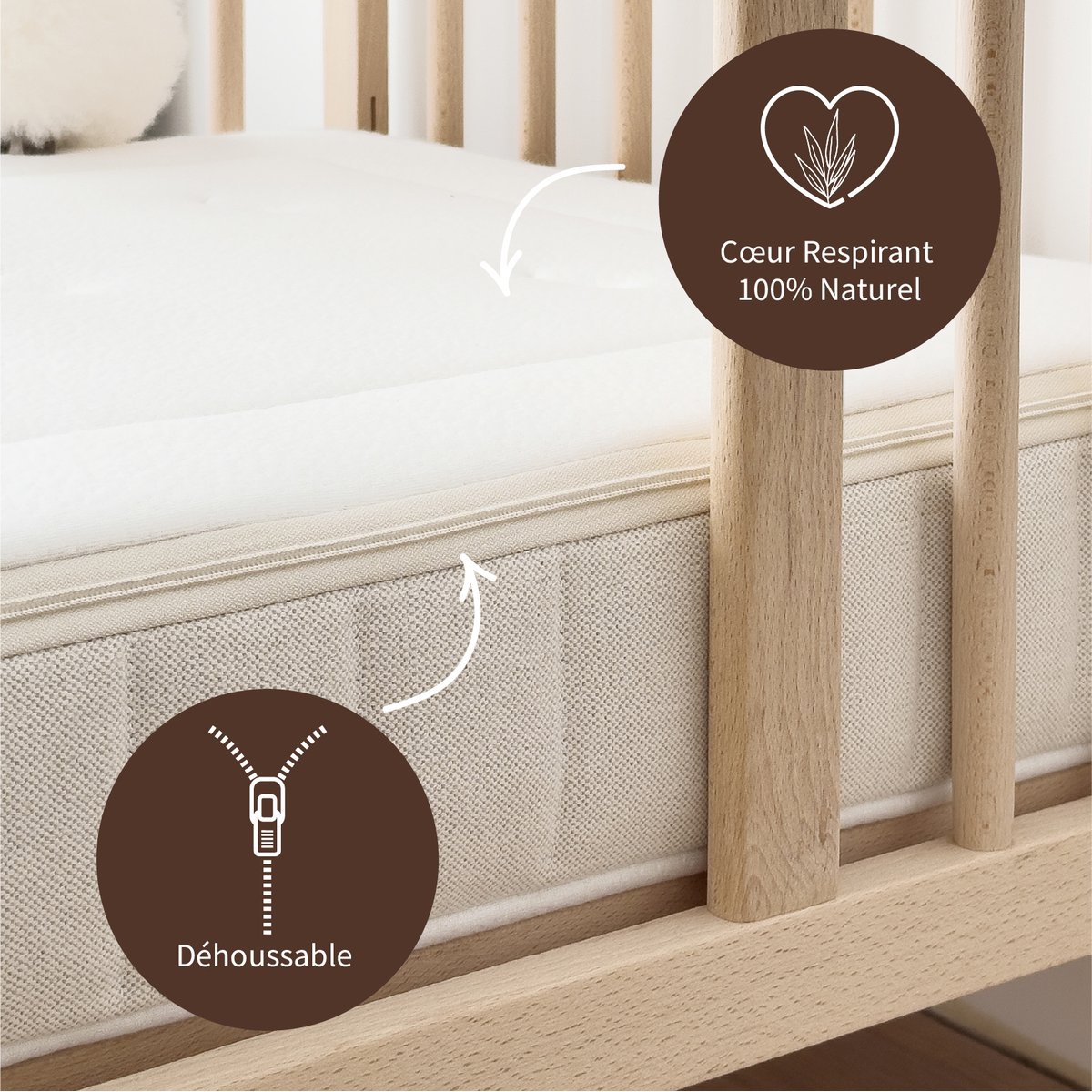 Matelas Bébé CHANVRENATURA® blanc, KADOLIS