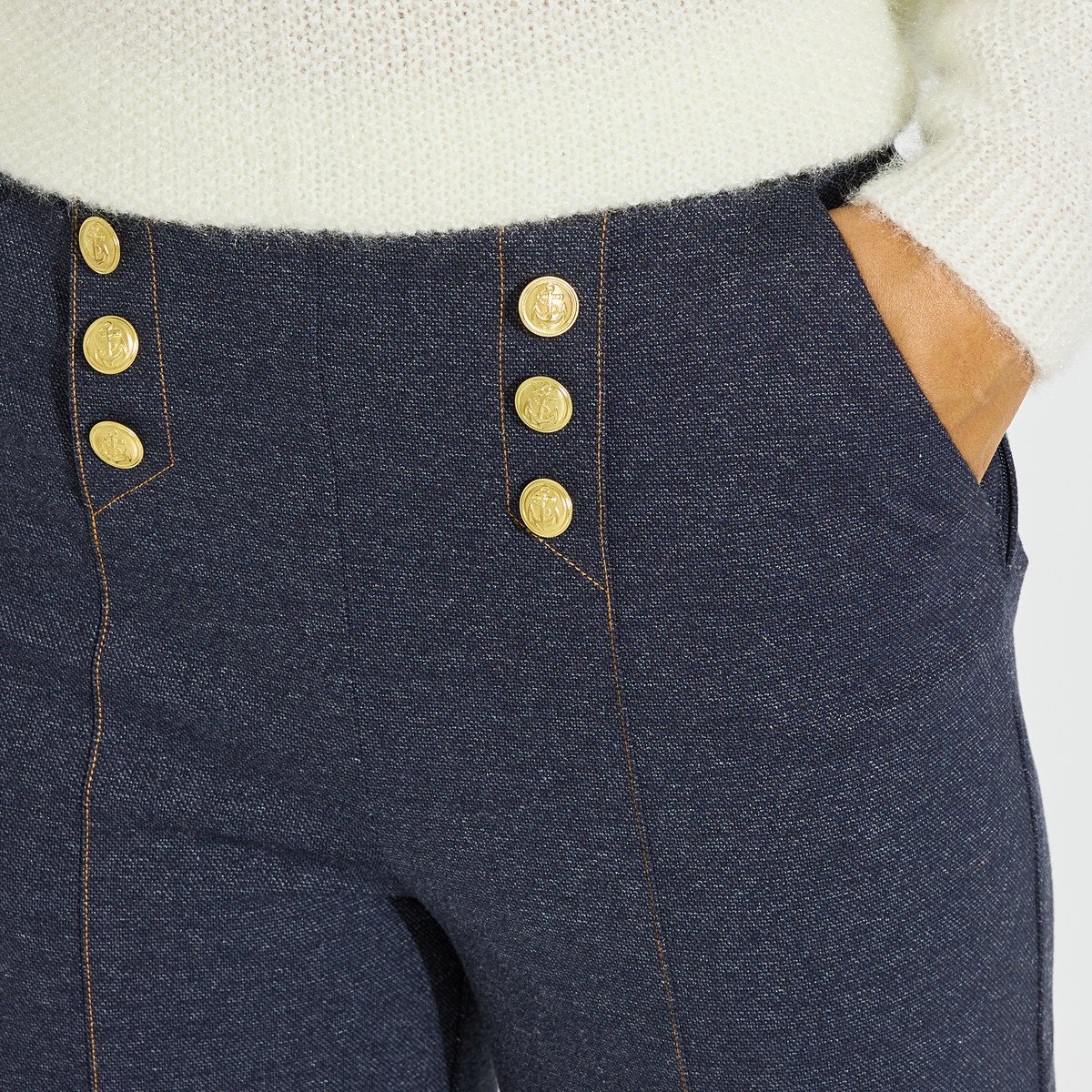 Pantalon pont large en maille bleu stone, GRAIN DE MALICE