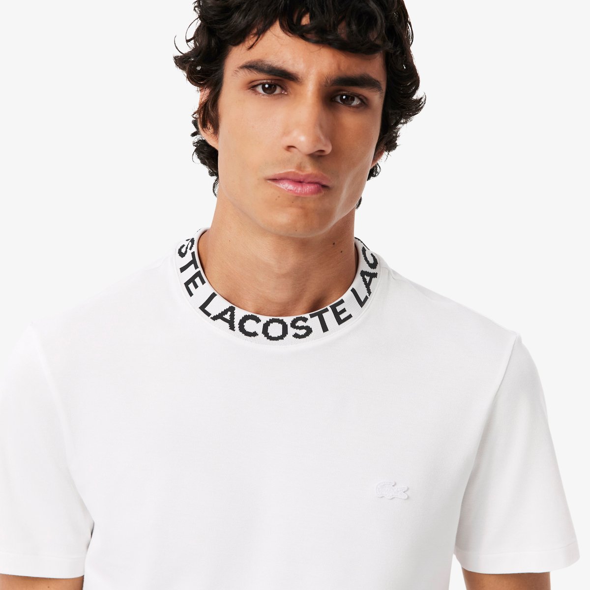 T-shirt en Piqué marquage jacquard blanc-001, LACOSTE