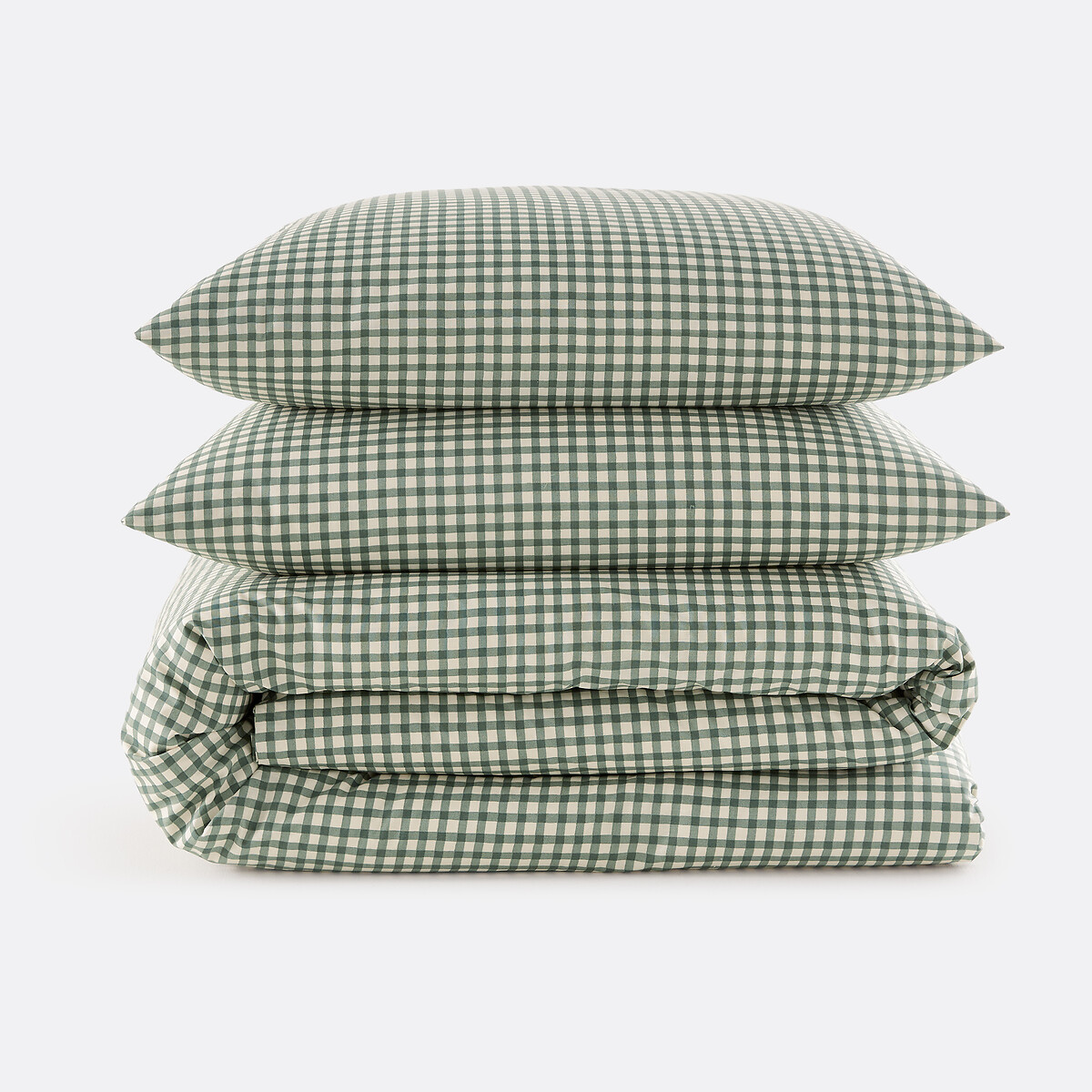 30% gerecycled katoenen beddengoedset, rechthoekige kussensloop, ruitjesprint, LESIA vichy groen, LA REDOUTE INTERIEURS