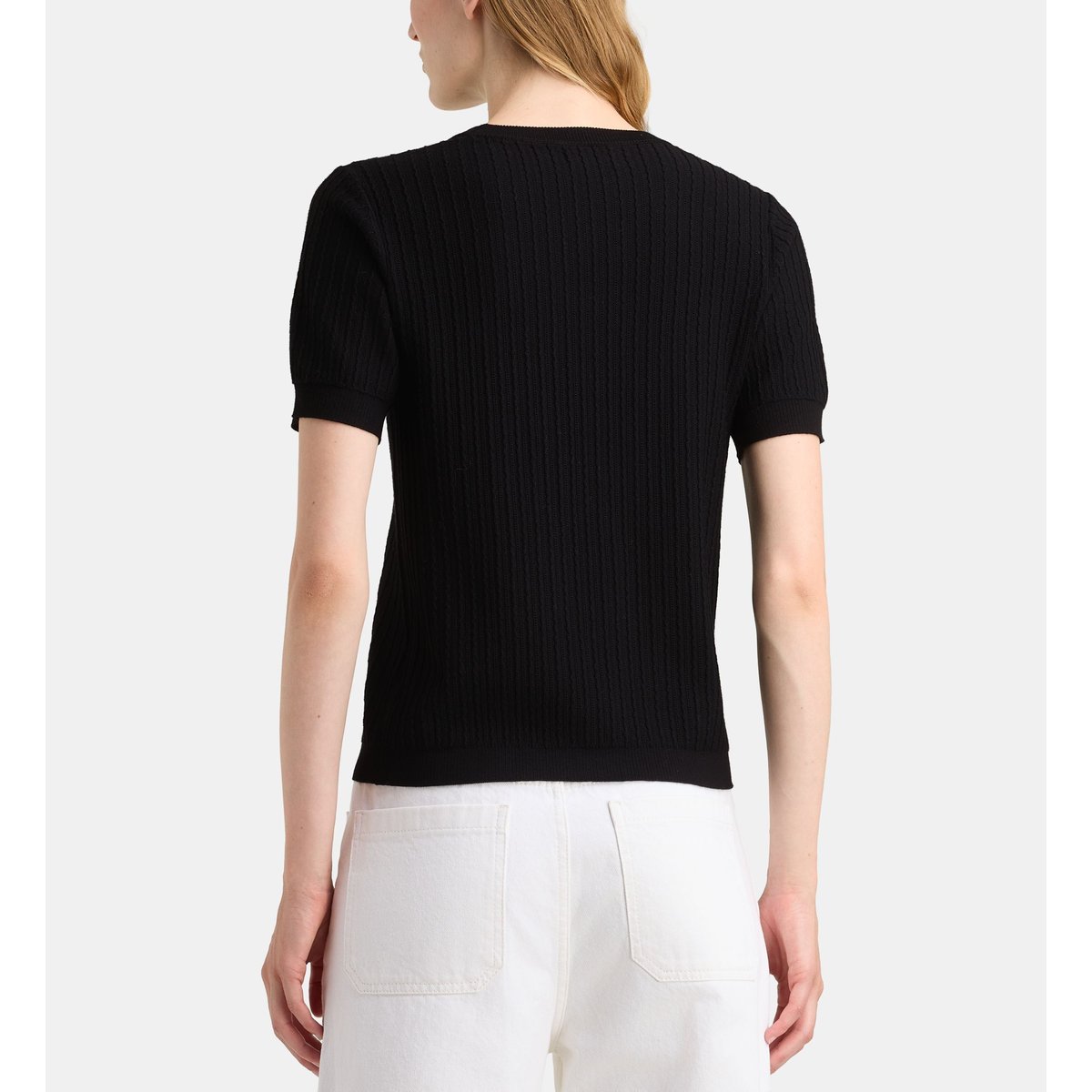 Pull droit ambre new maille fantaisie manches courtes noir, GALERIES LAFAYETTE