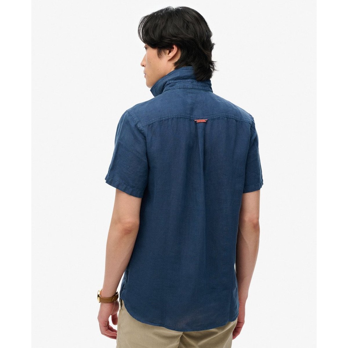 Chemise en lin à manches courtes Vacation bleu marine, SUPERDRY
