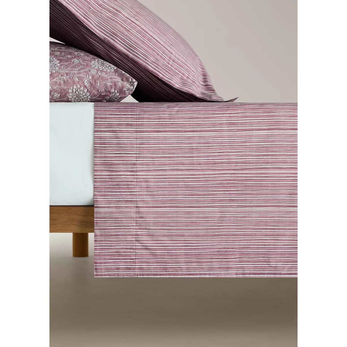 Drap plat imprimé rayures fines 180/ 200 cm rose pâle, MANGO HOME