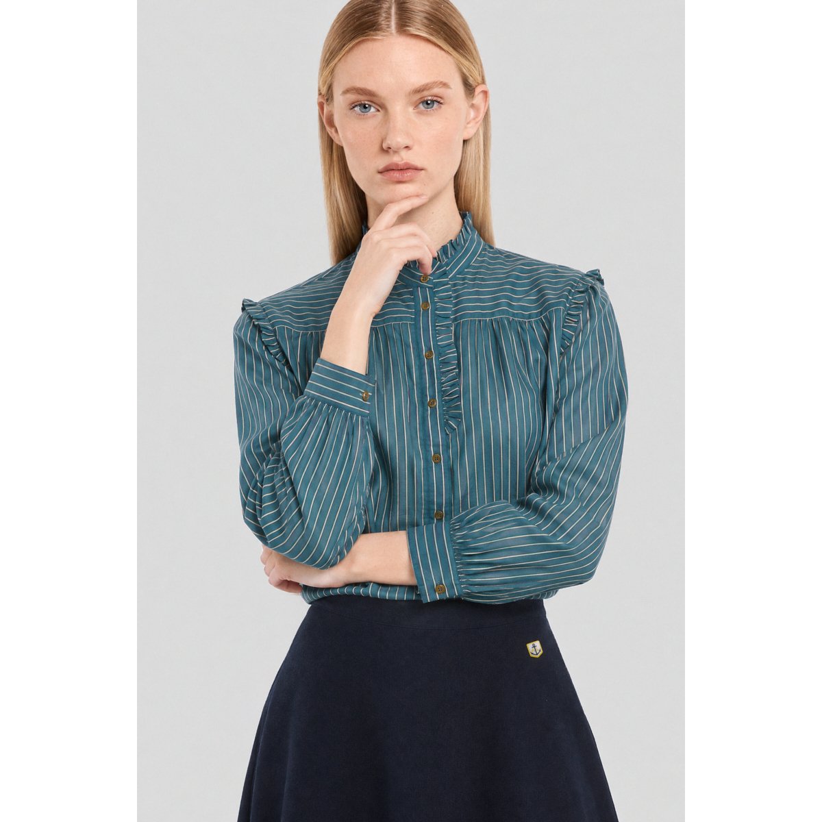 Chemisier rayé - coton rayures fusain/cherry m/na, TERRE & MER