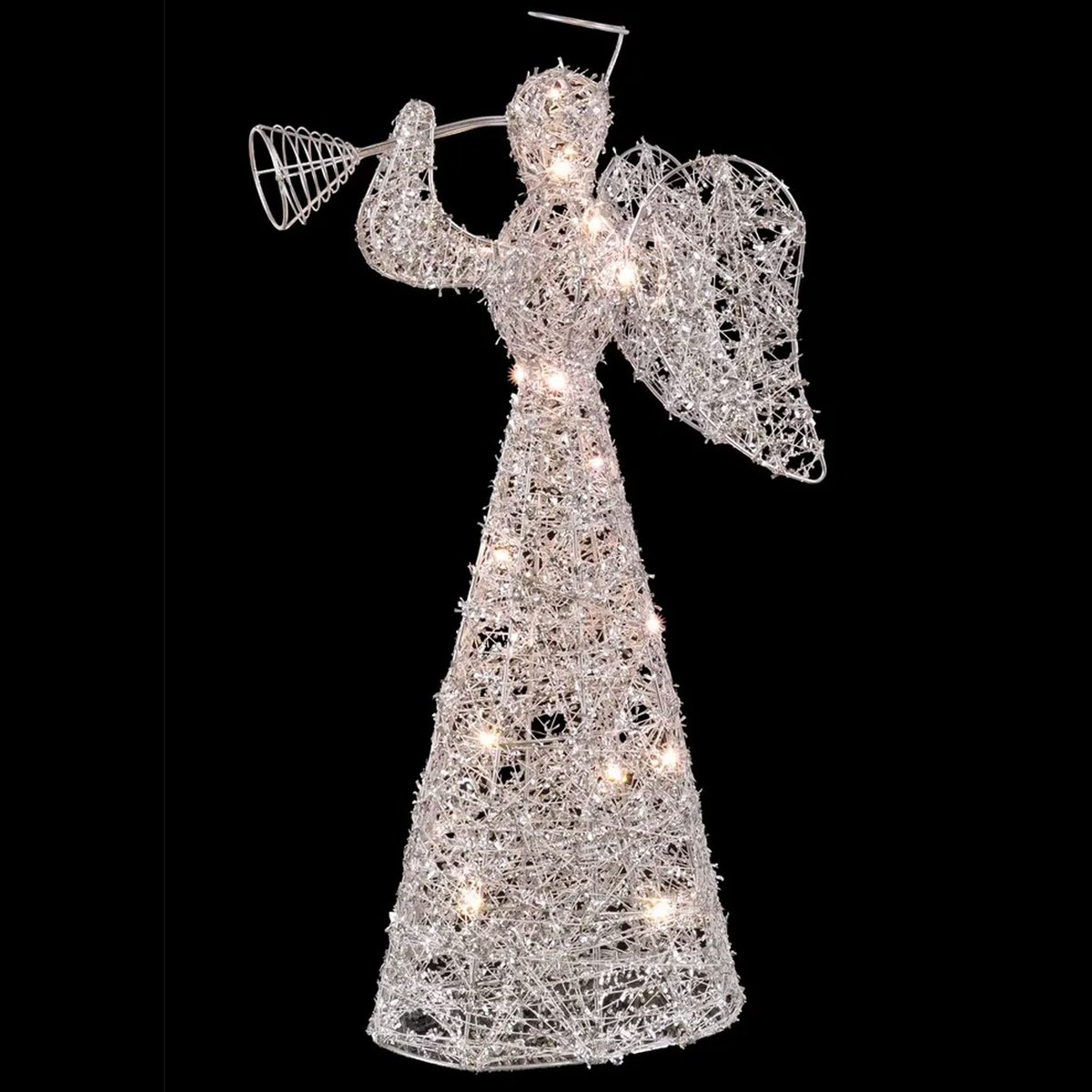 Grand ange lumineux argenté led décoration de Noël à piles 20x13x55cm argent, WADIGA
