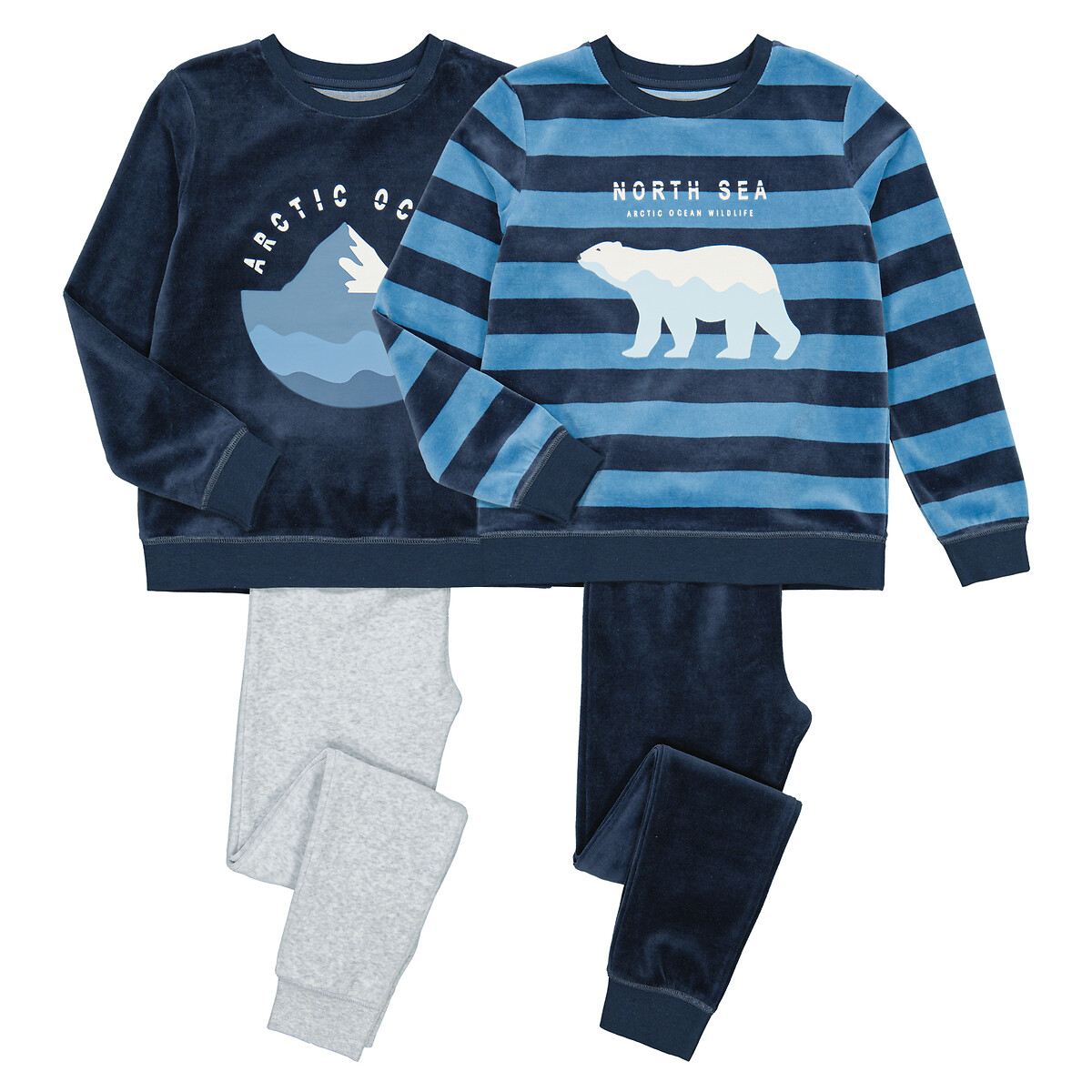 Lot de 2 pyjamas en velours imprimé ours bleu + gris, LA REDOUTE COLLECTIONS