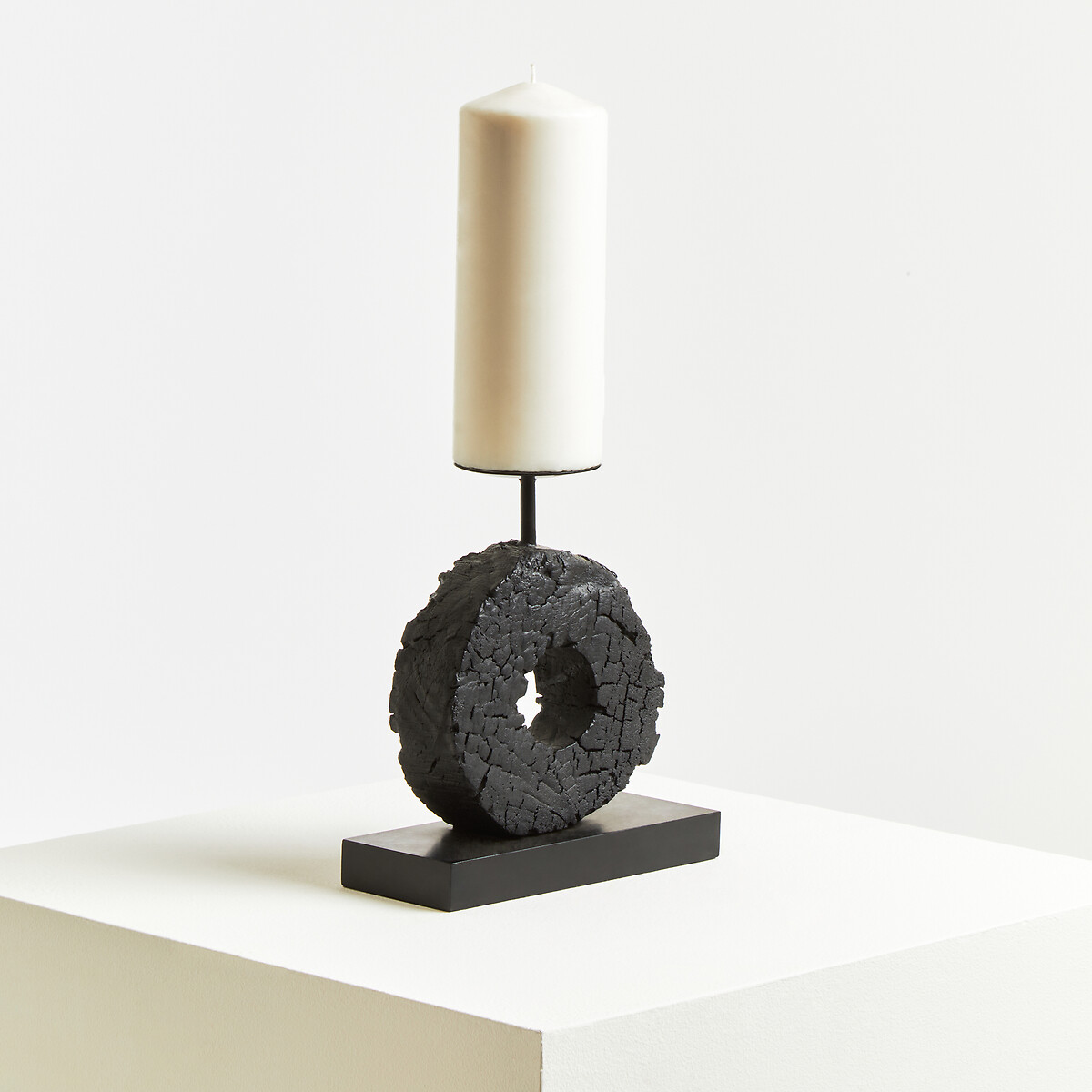 26cm Fidel Charred Black Mango Wood Log Candle Holder black, FIFTY FIVE SOUTH
