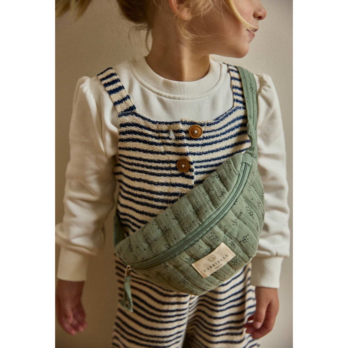 Banane enfant en gaze de coton, ETINCELLE vert eucalyptus, GABRIELLE PARIS