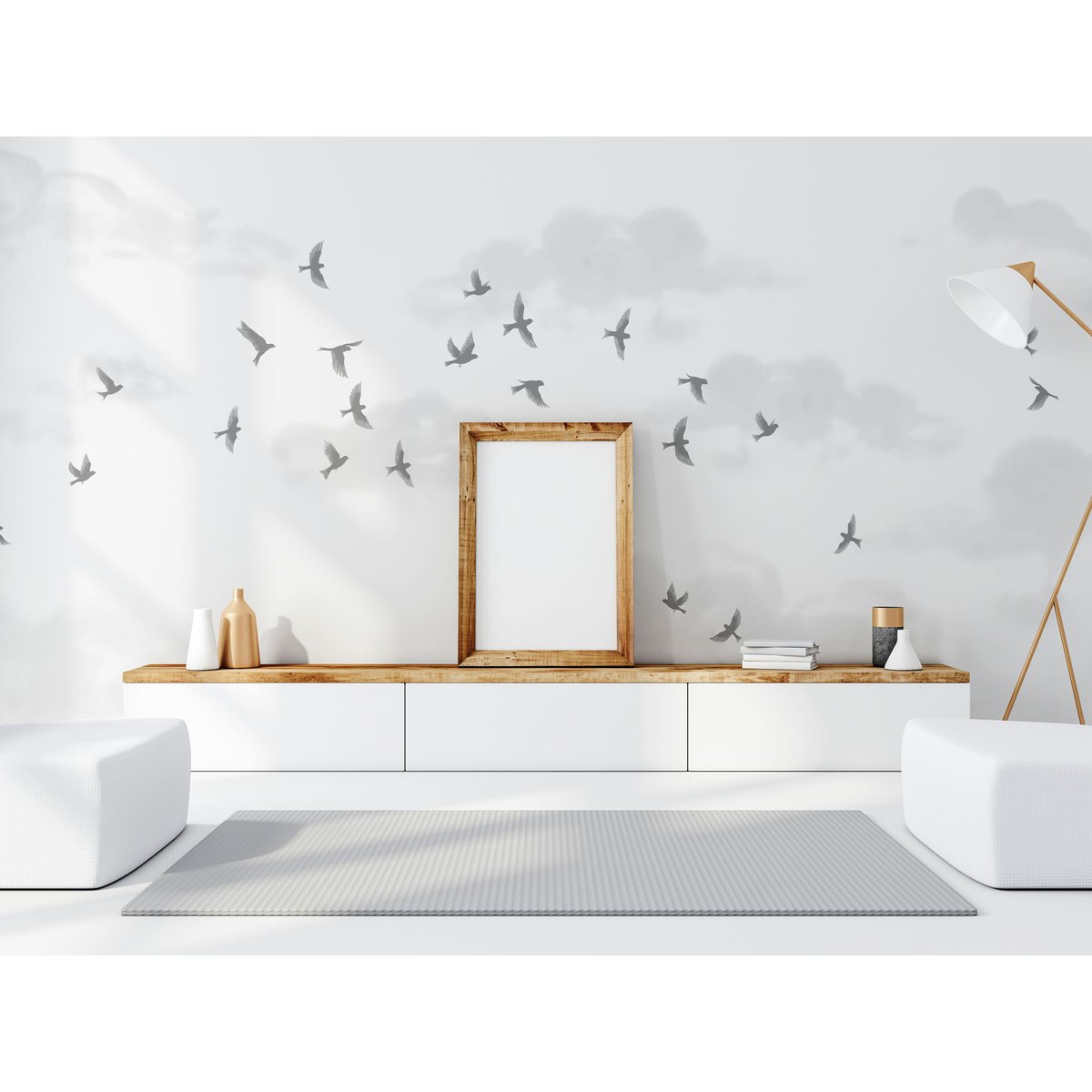 Papier peint panoramique Murmuration, Beige 525 x 250cm gris, ACTE DECO