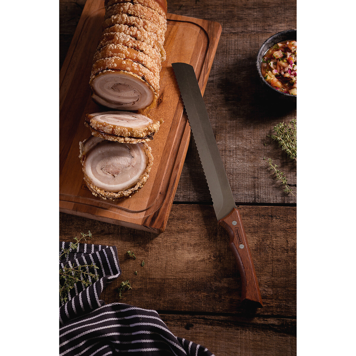 Faca Serrilhada Churrasco Black 10", Tramontina madeira, TRAMONTINA