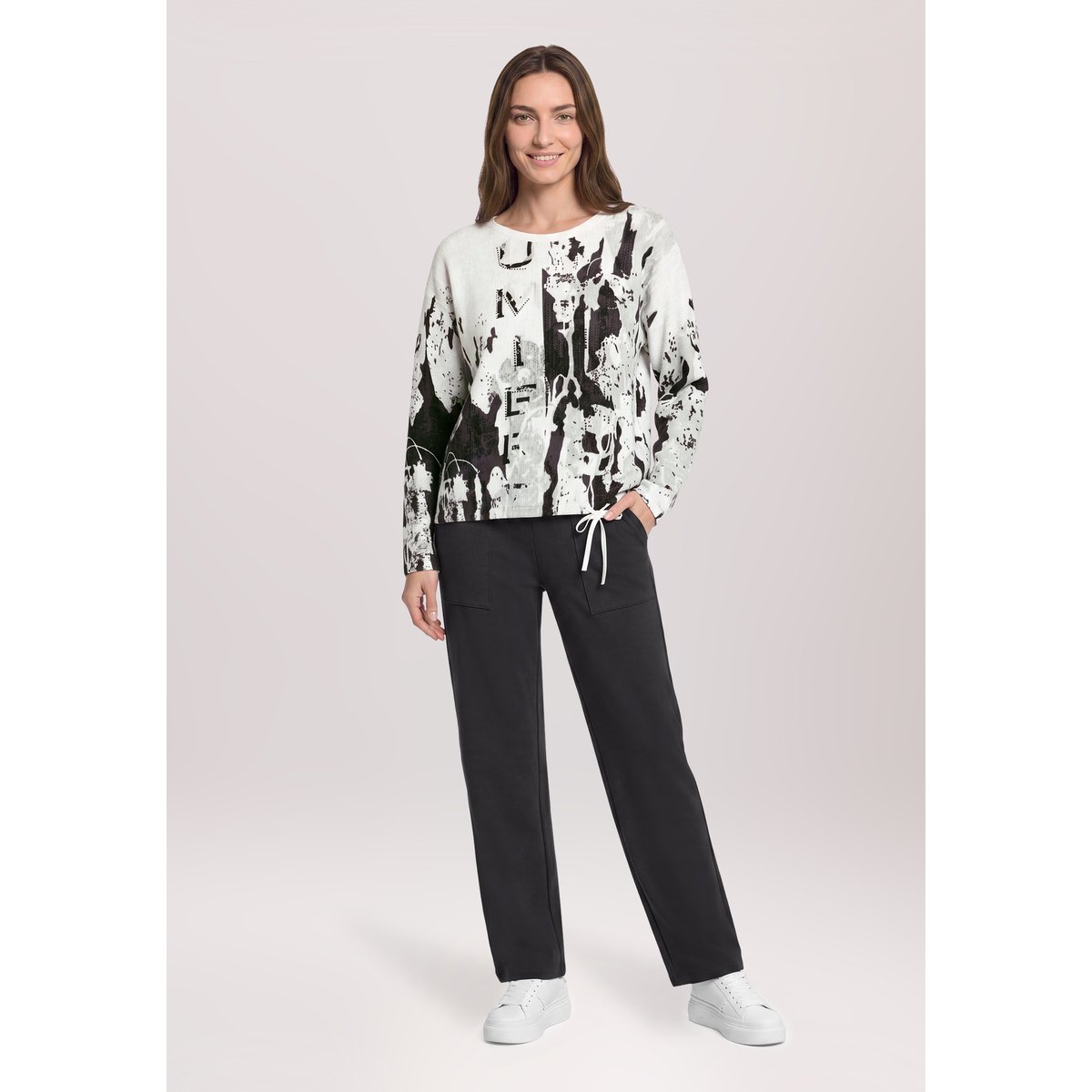 Pull-over en maille à impression blanc/noir, BETTY BARCLAY
