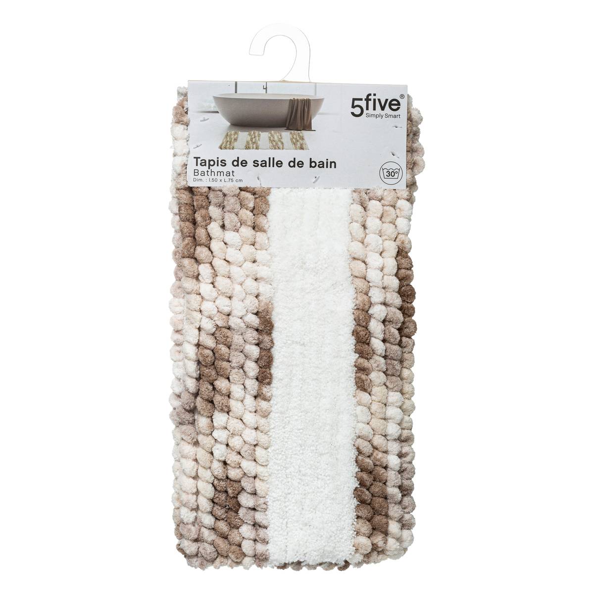 Tapis de bain effet velours NATURAL gris, 5FIVE SIMPLY SMART