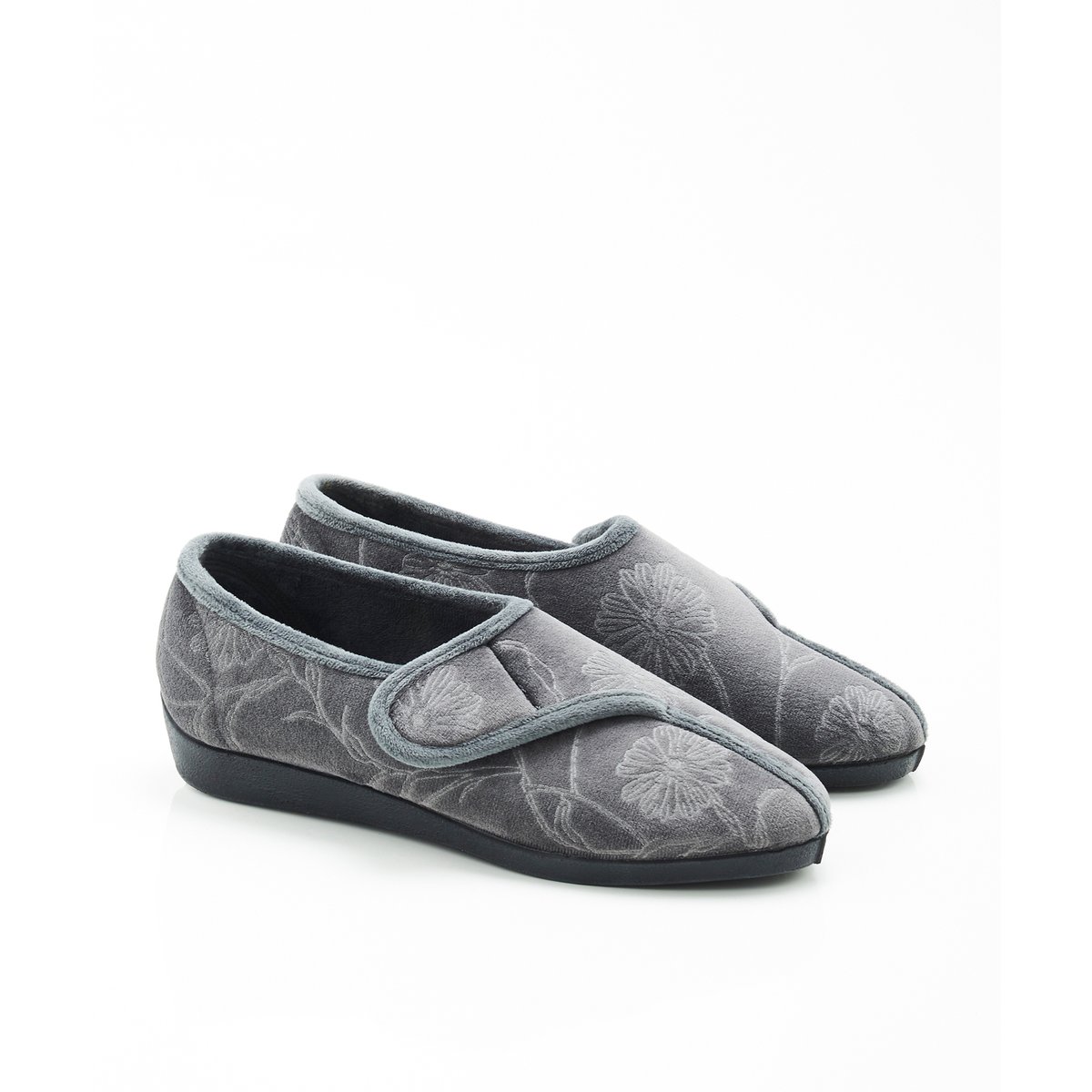 Chaussons à scratch gris foncé, DAMART