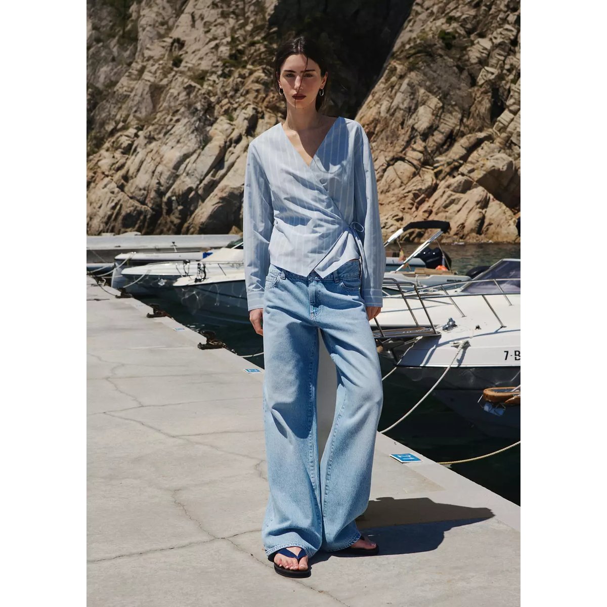 Chemise coton mélangé rayures bleu ciel, MANGO TEEN