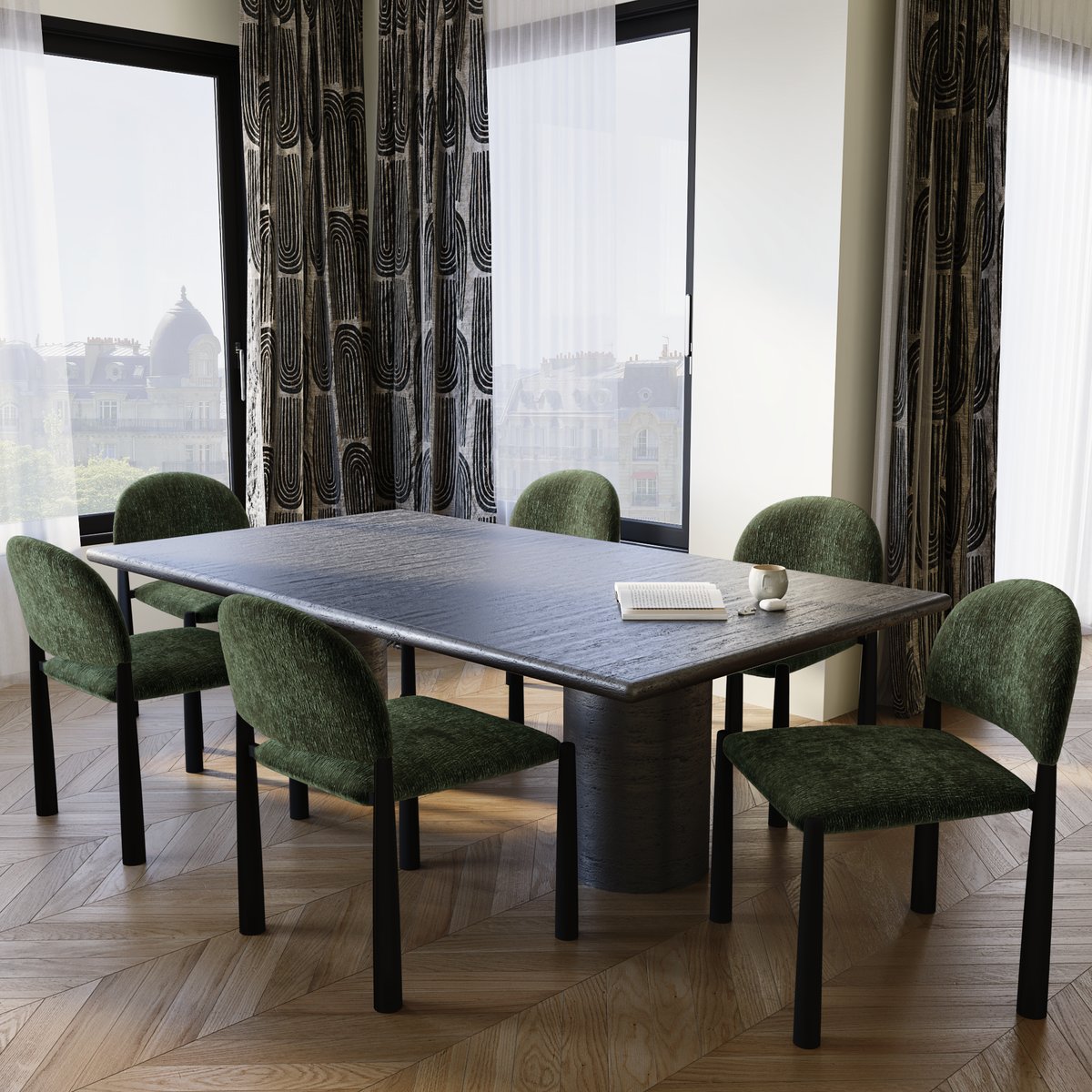 Lot de 2 chaises en velours texturé MILO vert kaki, SIA HOME