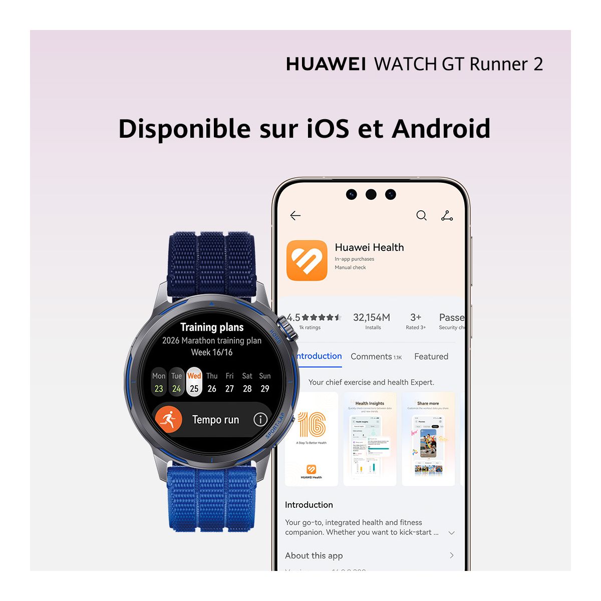 Montre sport Watch GT Runner 2 Bleu bleu, HUAWEI