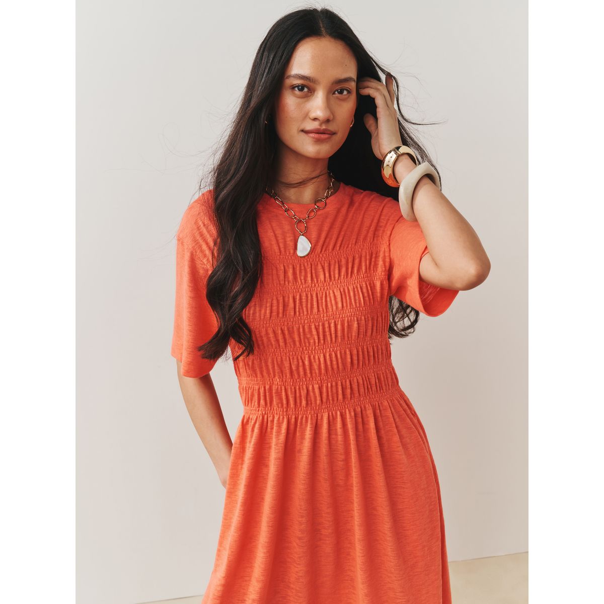 Robe t-shirt mi-longue à manches courtes orange corail, NEXT