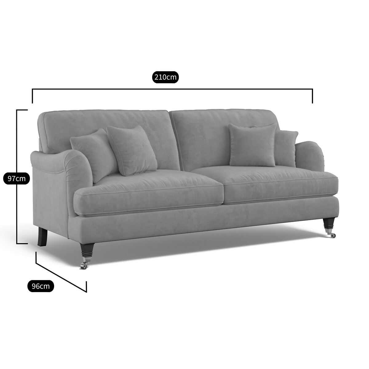 Emeline Velvet 4 Seater Sofa with Castor Legs olive, ÉDITÉ