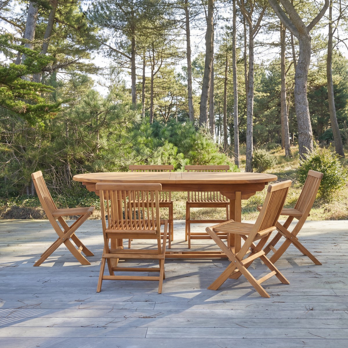 Ensemble table et chaises de jardin en Acacia massif, CAPRI marron, TIKAMOON