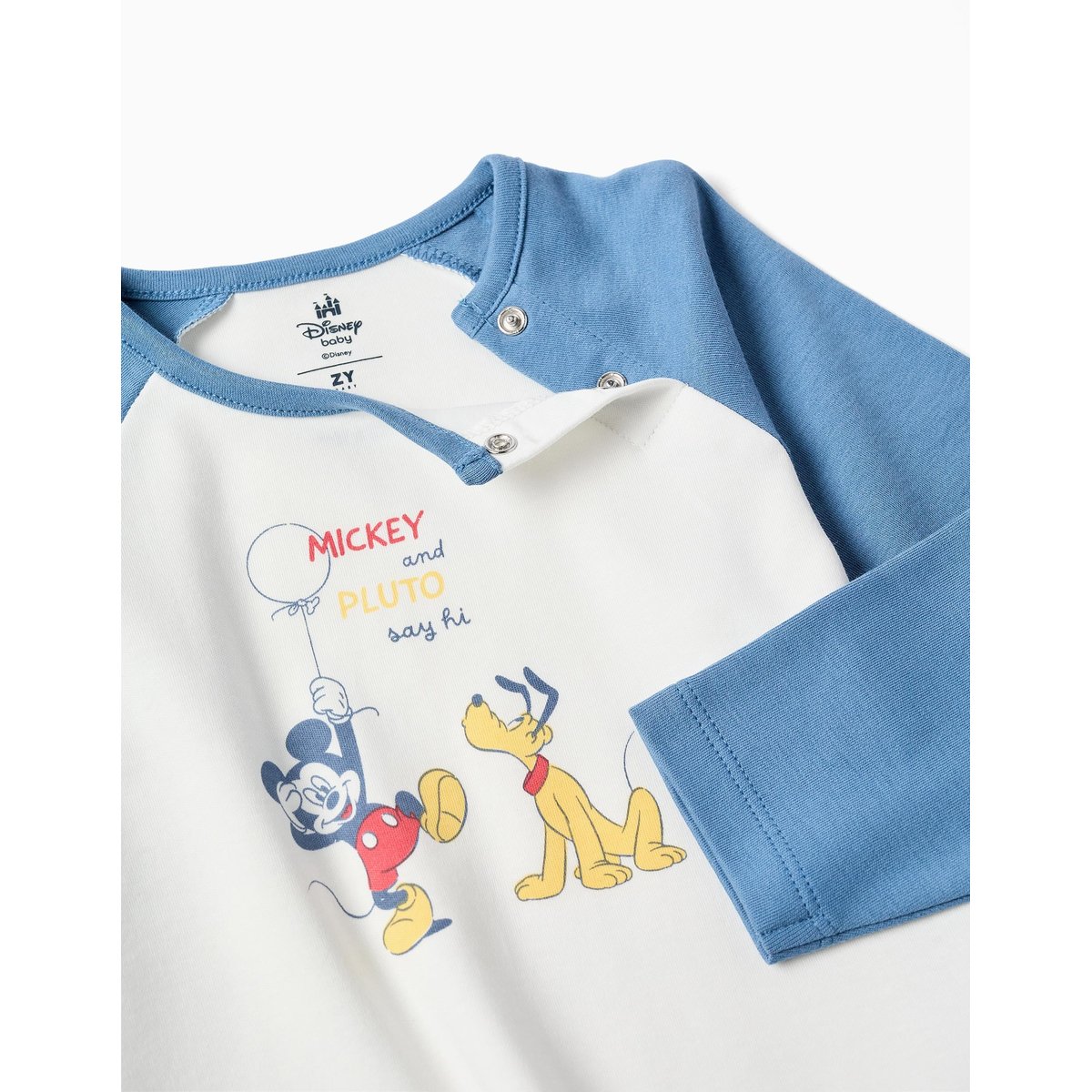 Pyjama en coton à manches longues et imprimé Mickey & Pluto bleu, ZIPPY