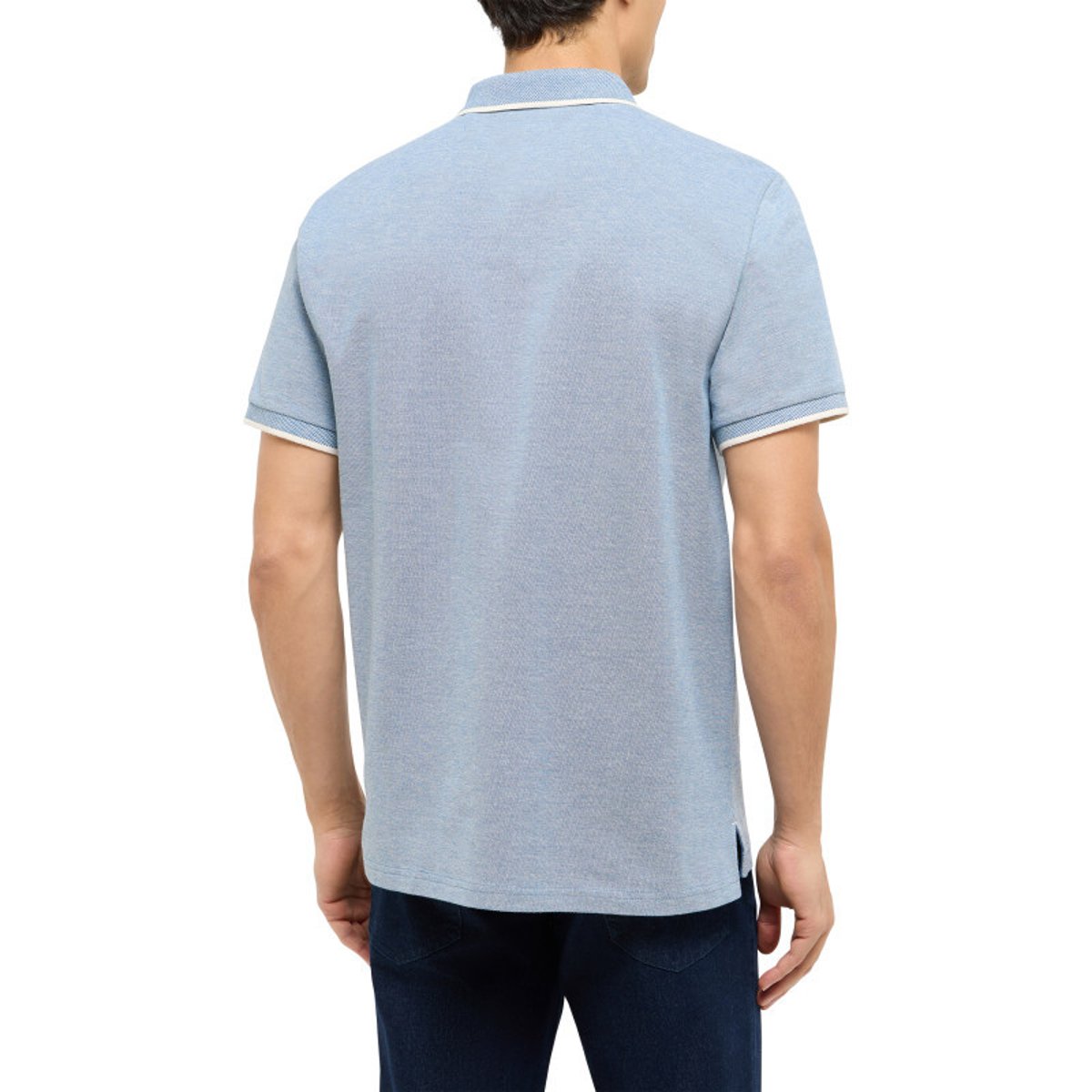 Polo en coton bleu uni pourvu d'un col boutonné et d'une coupe droite bleu, MUSTANG