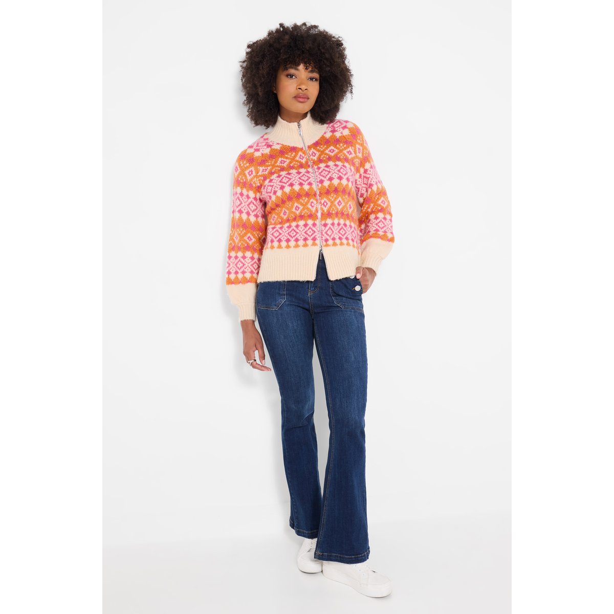 Cardigan Zippé Fair Isle Magnifiquement Audacieux orange, JOE BROWNS