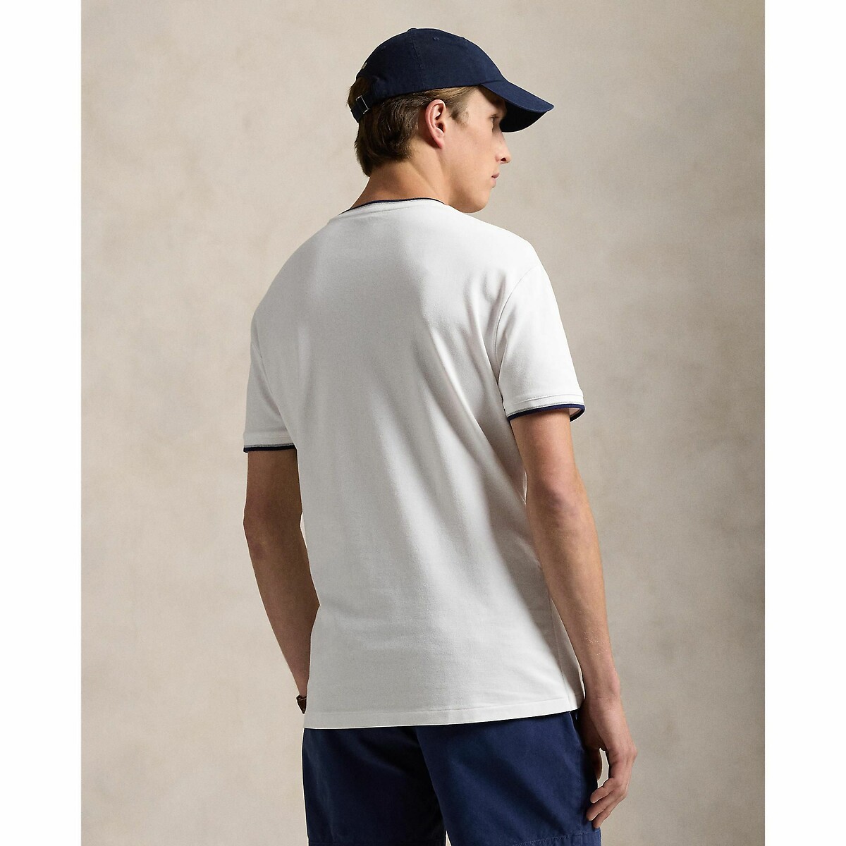 T-shirt droit bords contrastés blanc, POLO RALPH LAUREN