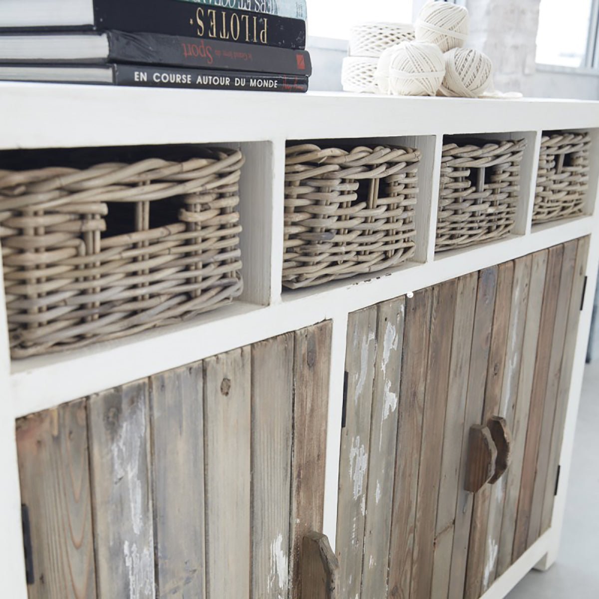 Commode en bois recyclé massif 143 cm 3 portes  HONFLEUR blanc, BERAH GETAH