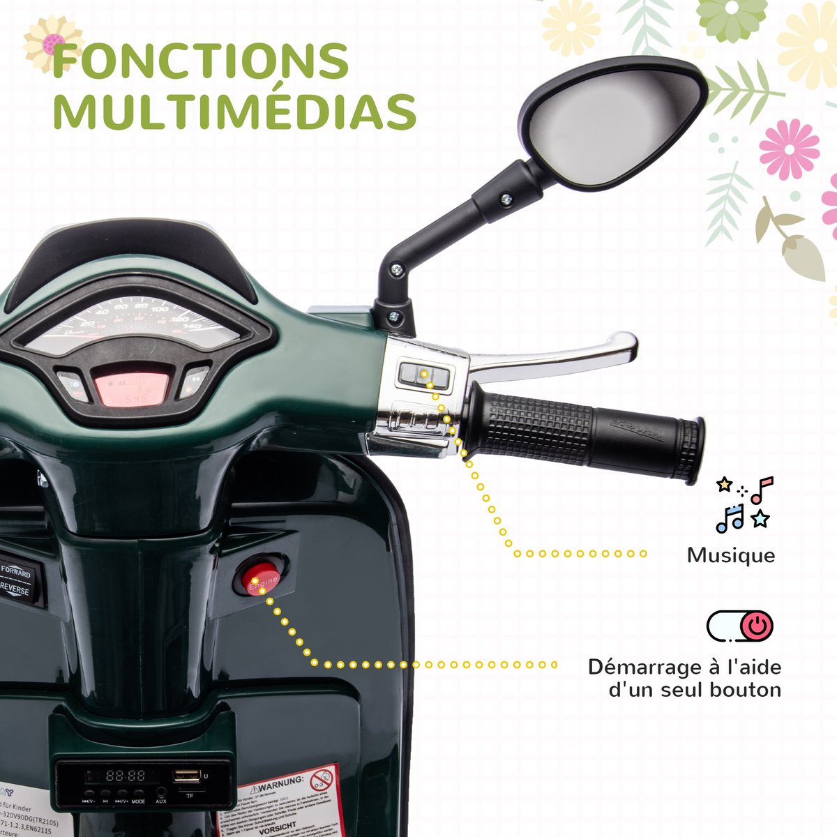 Moto électrique à conducteur assis PP Vert vert foncé, AIYAPLAY