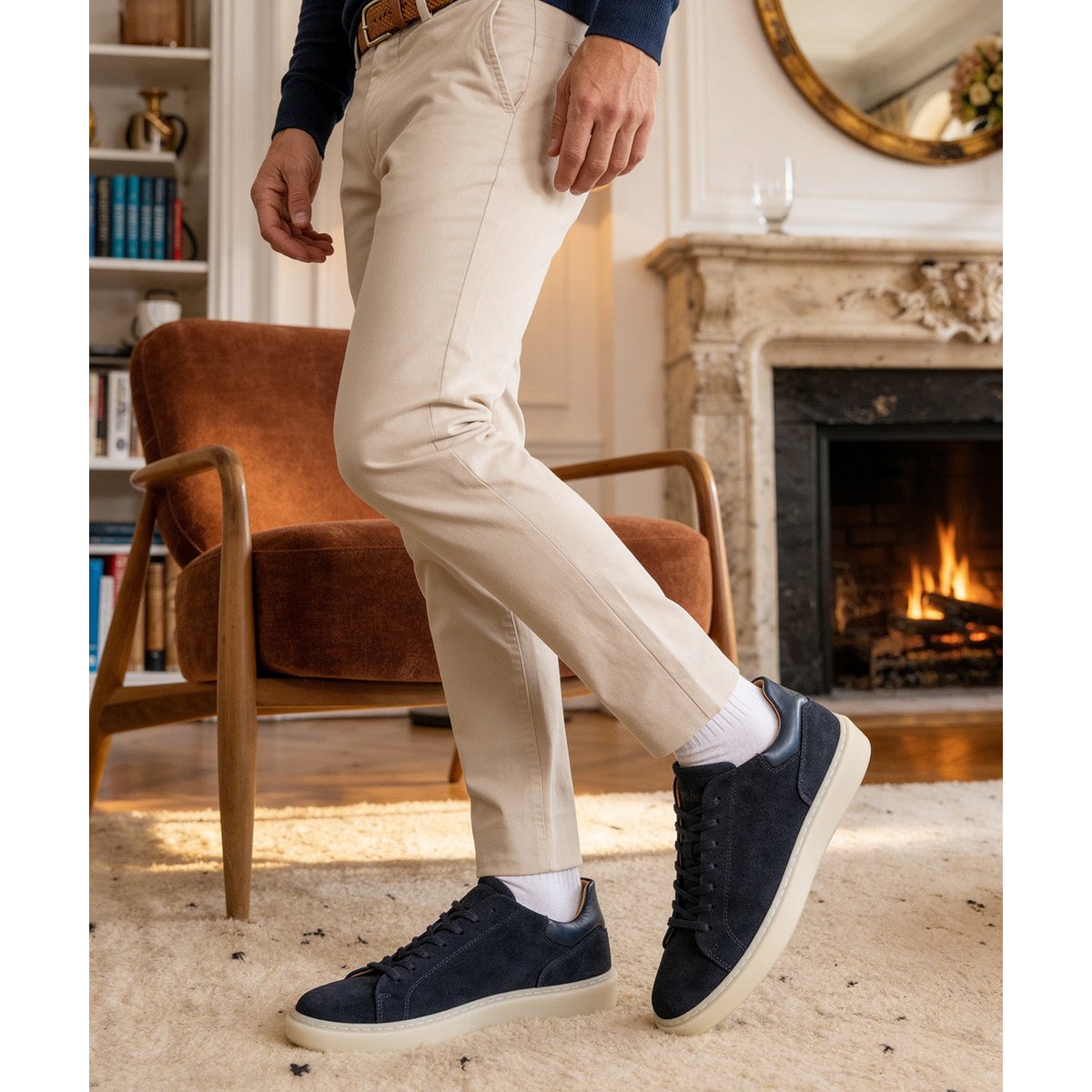 Sneakers daim DAYTONA bleu marine, FINSBURY